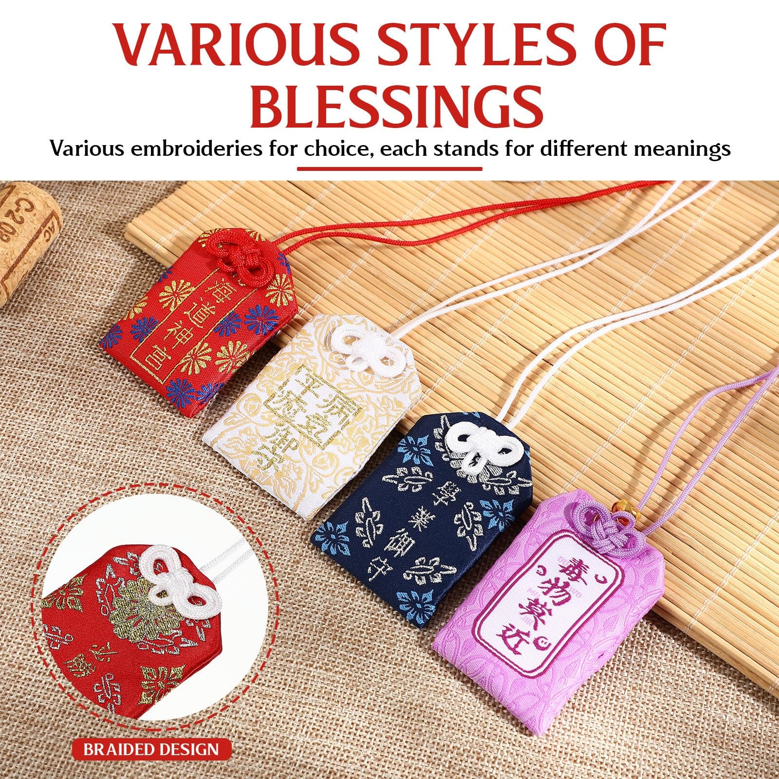 10 Pcs Japanese Omamori Lucky Charms Japanese Blessing Bag Amulet for Car Home