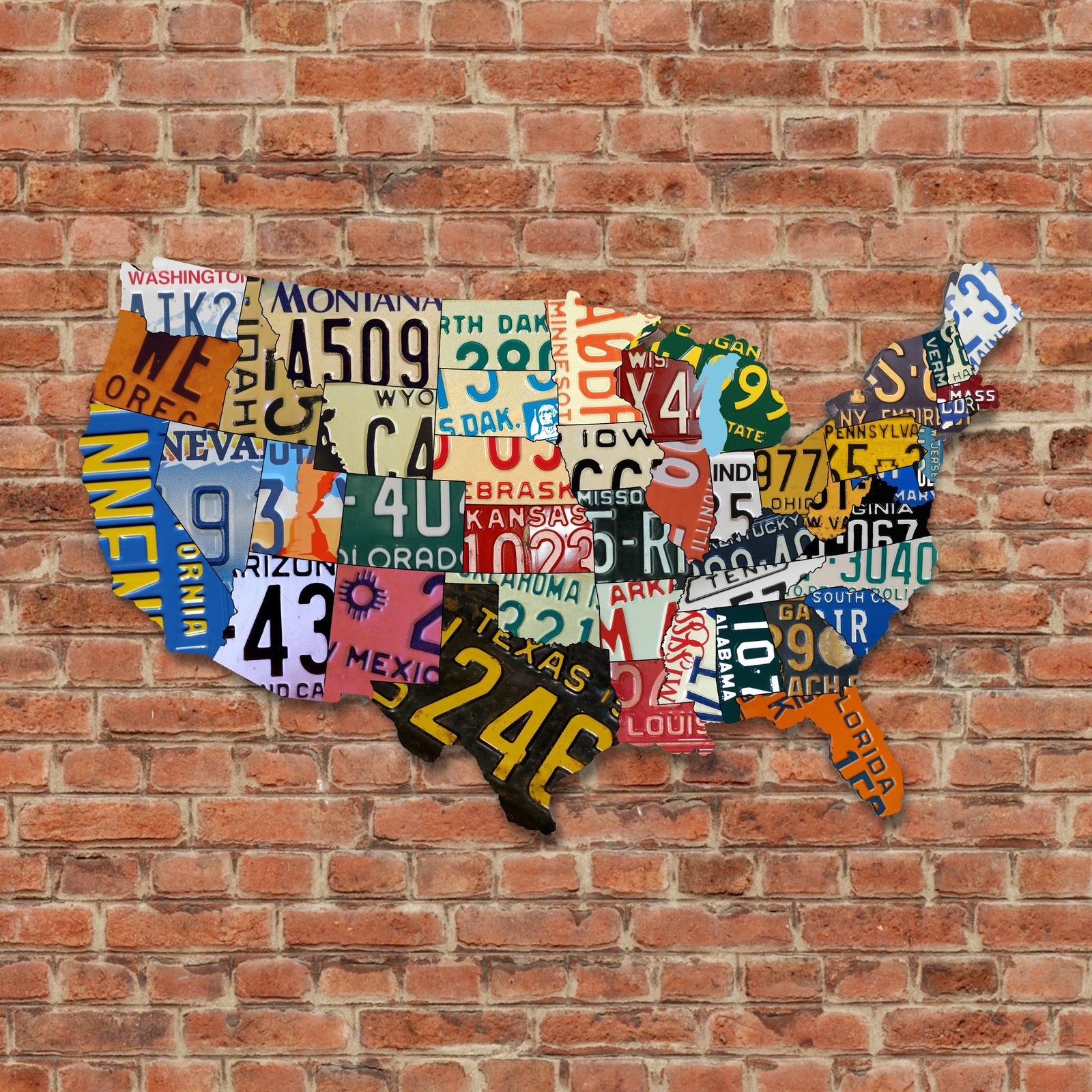 Metal USA Sign Dibond Aluminum USA License Plate Map (25″ x 16″) Sign Metal S…