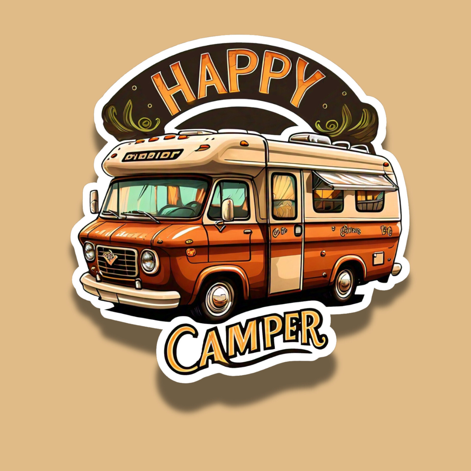 Happy Camper Camping Vintage Retro Camper 3″ Vinyl Sticker