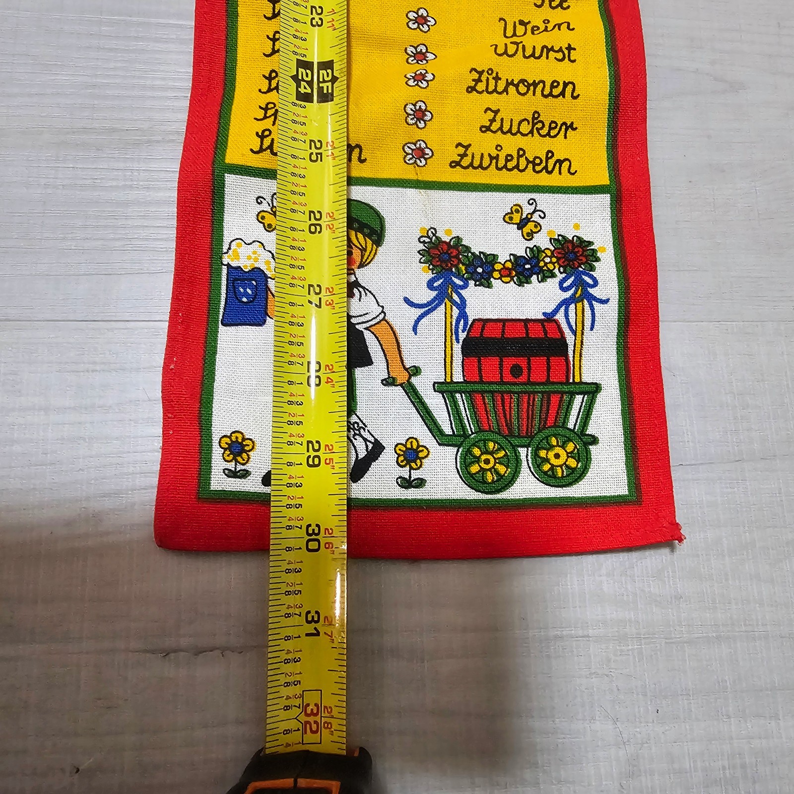 Vintage German Fabric Wall Hanging Was Fehlt Mir Kitsch Retro Folk Art Banner