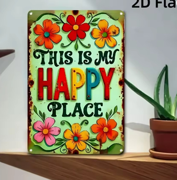 Retro Vintage Rustic Boho This Is My Happy Place Wall Metal Sign 8×12 Flowers
