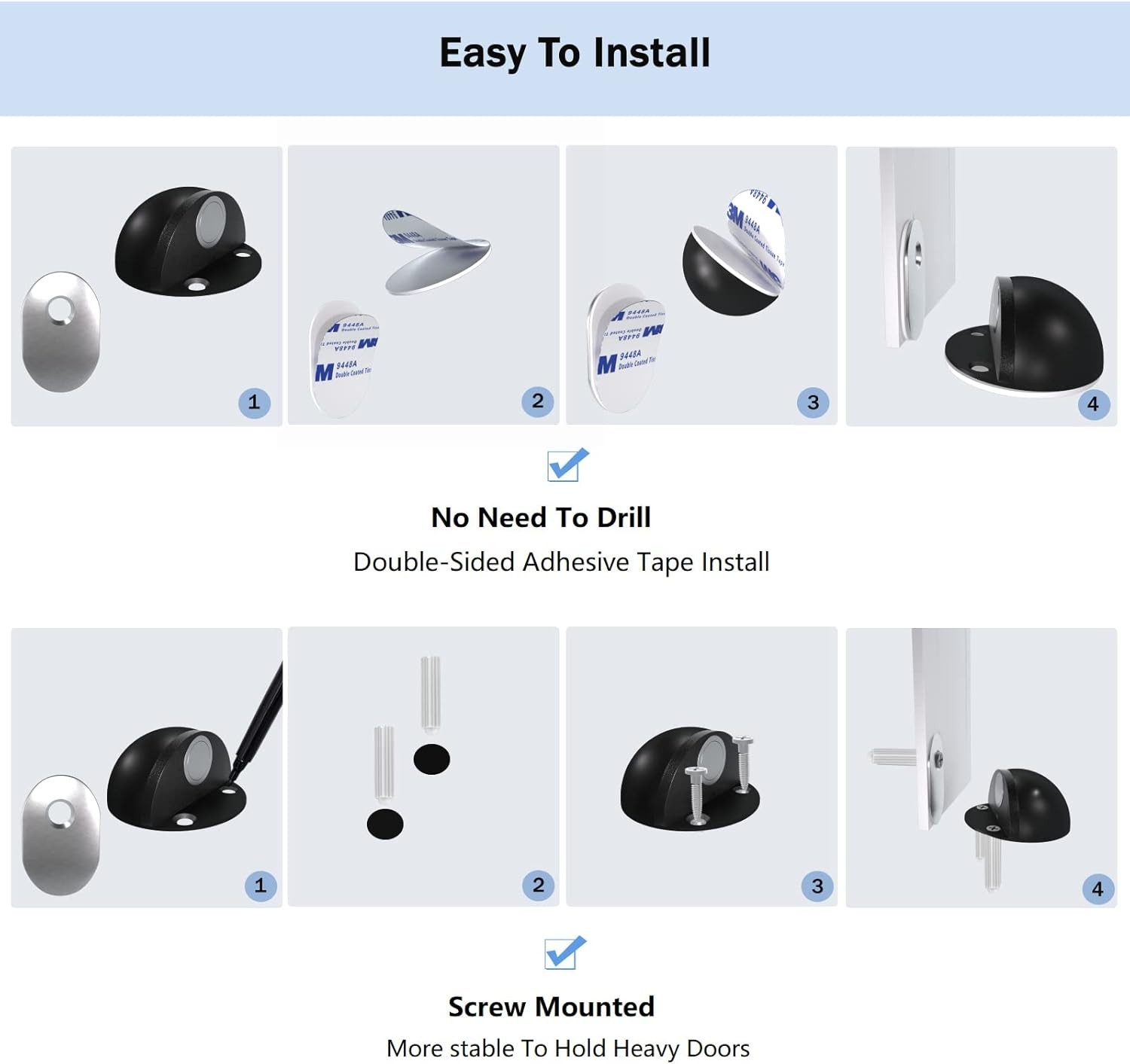Magnetic Door Stoppers, No Drill Door Stops Magnetic Floor Mount Door Stopper, S
