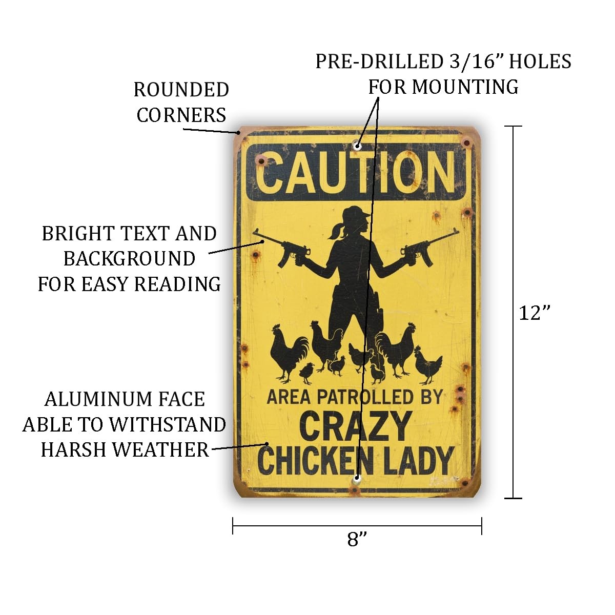 Crazy Chicken Lady Sign 8×12 Funny Farm Warning Metal Wall Decor