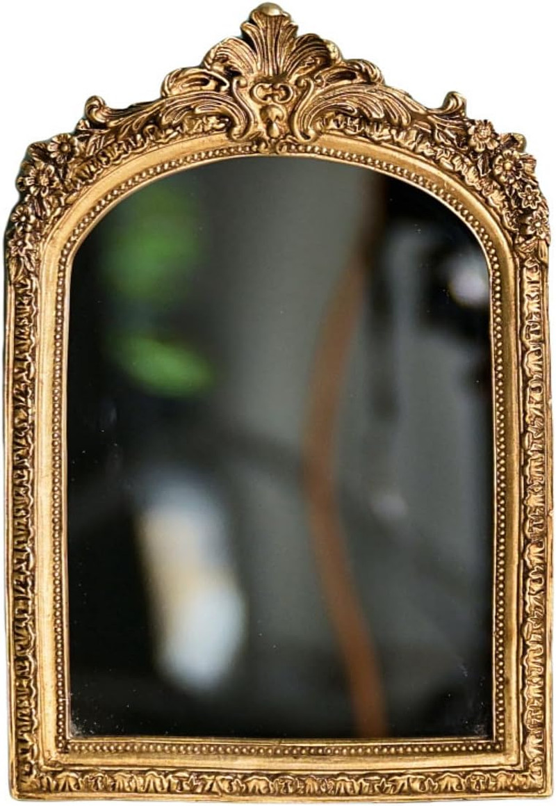 11” X 9.5” Small Gold Vintage Wall Mirror, Antique Gold Resin Baroque, Decorativ