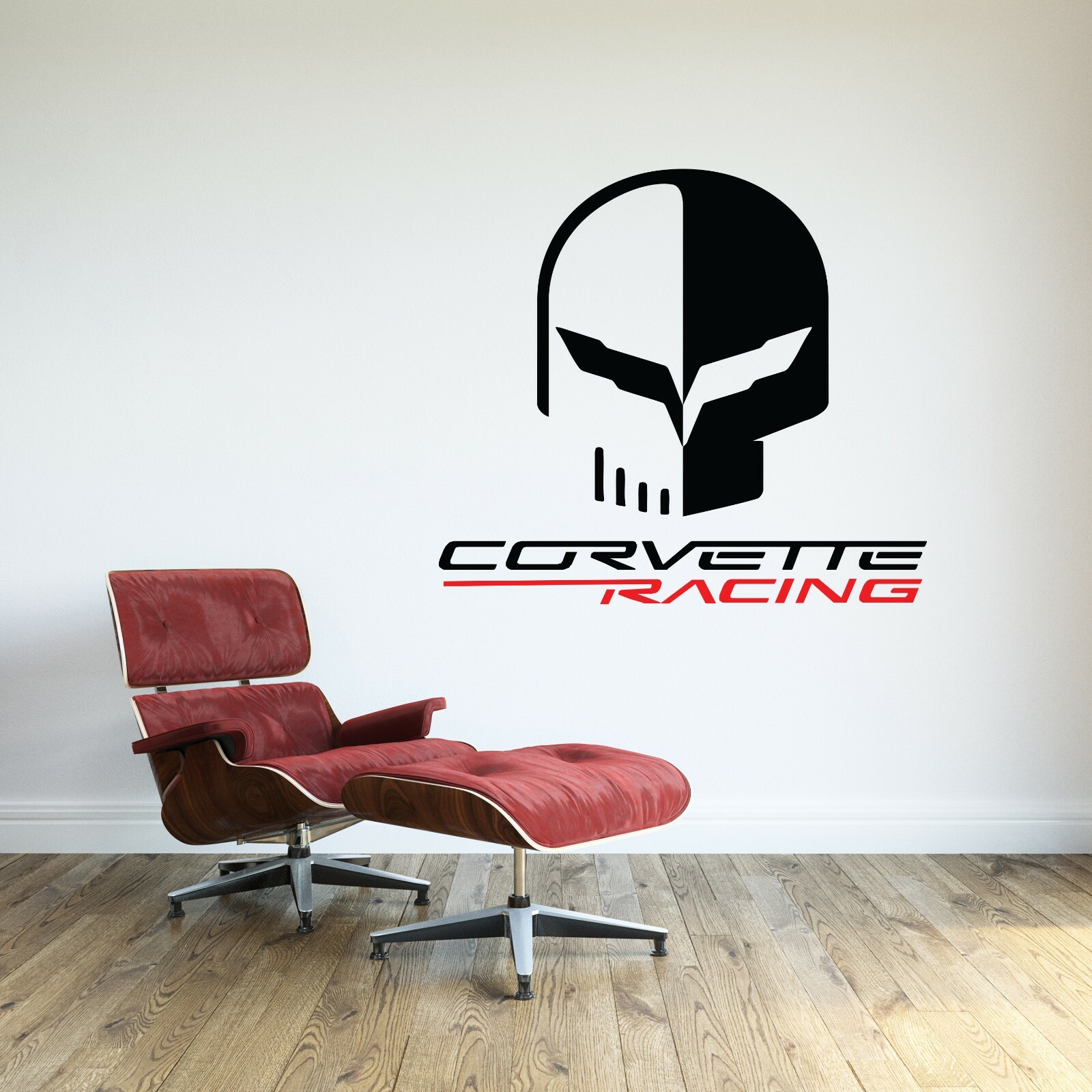 Corvette Racing Skull Wall Decal Logo Wall Decor Racing Car Vinyl Wall Sticker