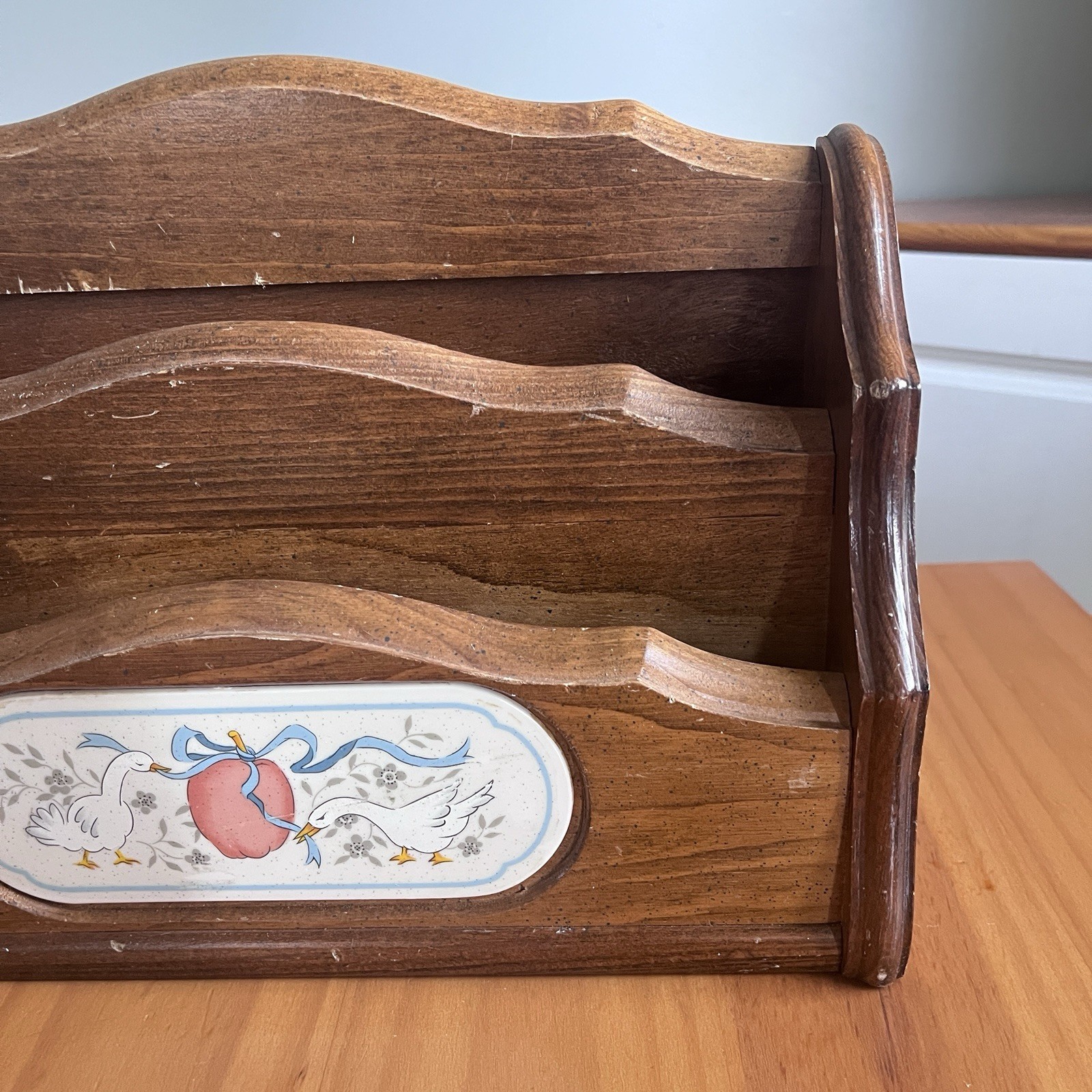 Vintage GOOD WOOD Marmalade Goose Geese Mail Letter Holder 3 Way Bin Wooden