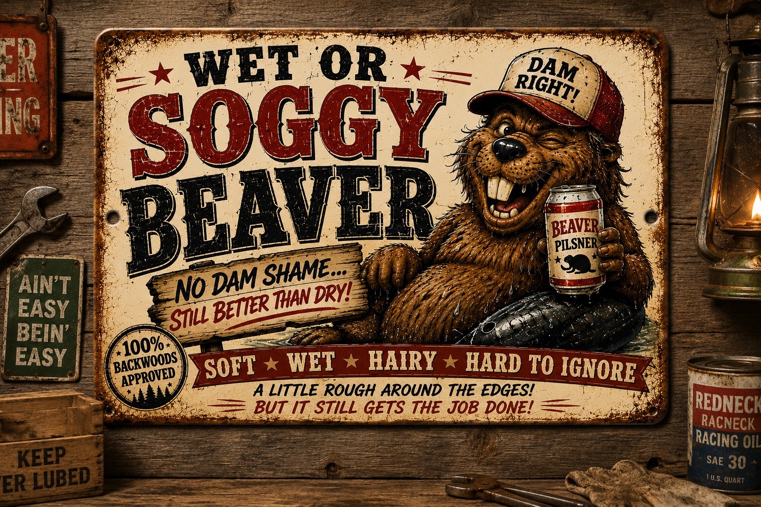 Funny Rustic Look Wet Beaver Metal Sign Rustic Man Cave Garage Wall Decor 8×12