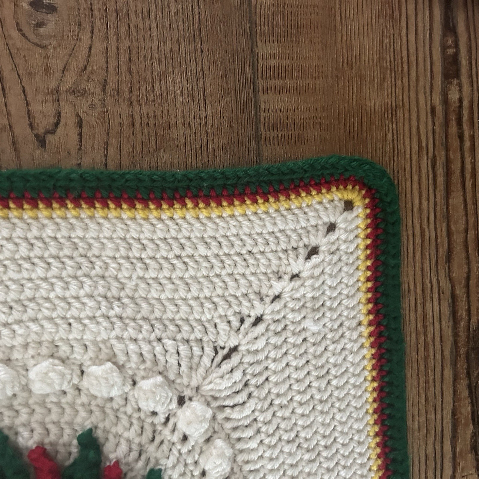 Vtg Christmas Crochet Afghan 3D Poinsettias White 38”x63” Red Green Bordered