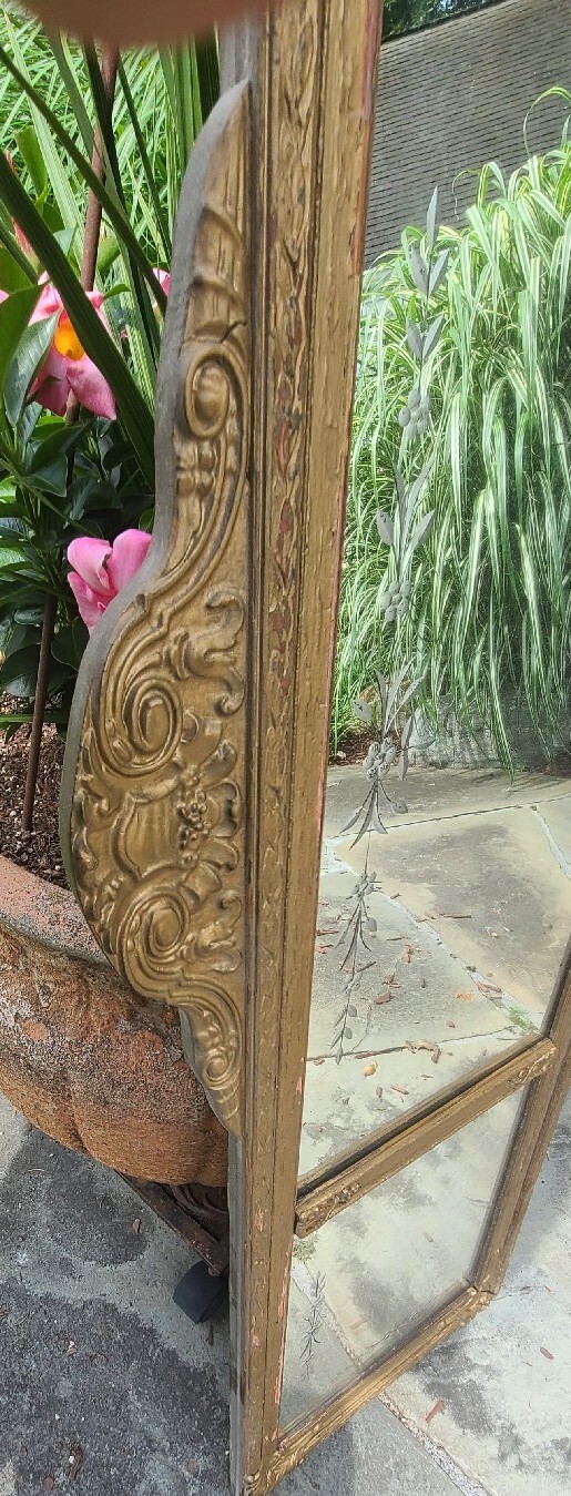 Antique 1920s Etched Ornate Mirror 4ft 2in Long Buyer Can Ship Mercury Glass