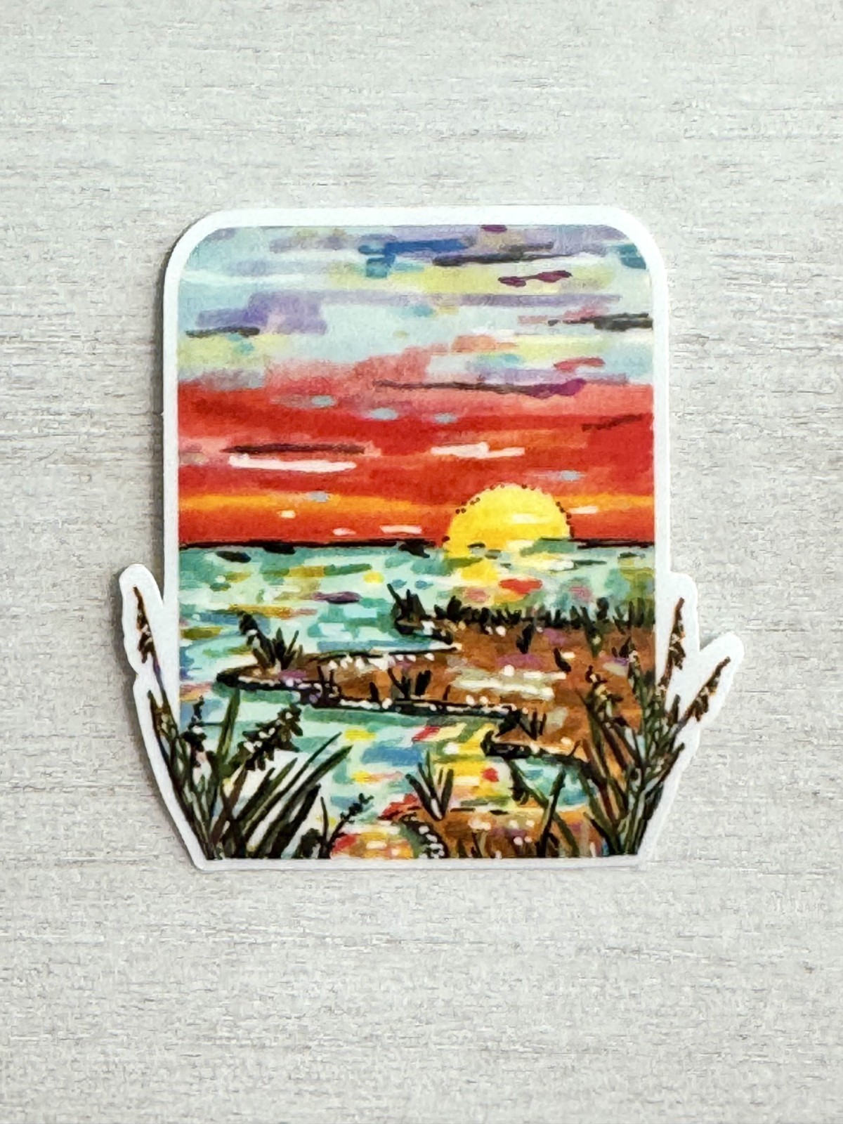 Sunrise over Coast Sticker, ACEO Sunrise over Ocean Sticker, Decal, Waterproof