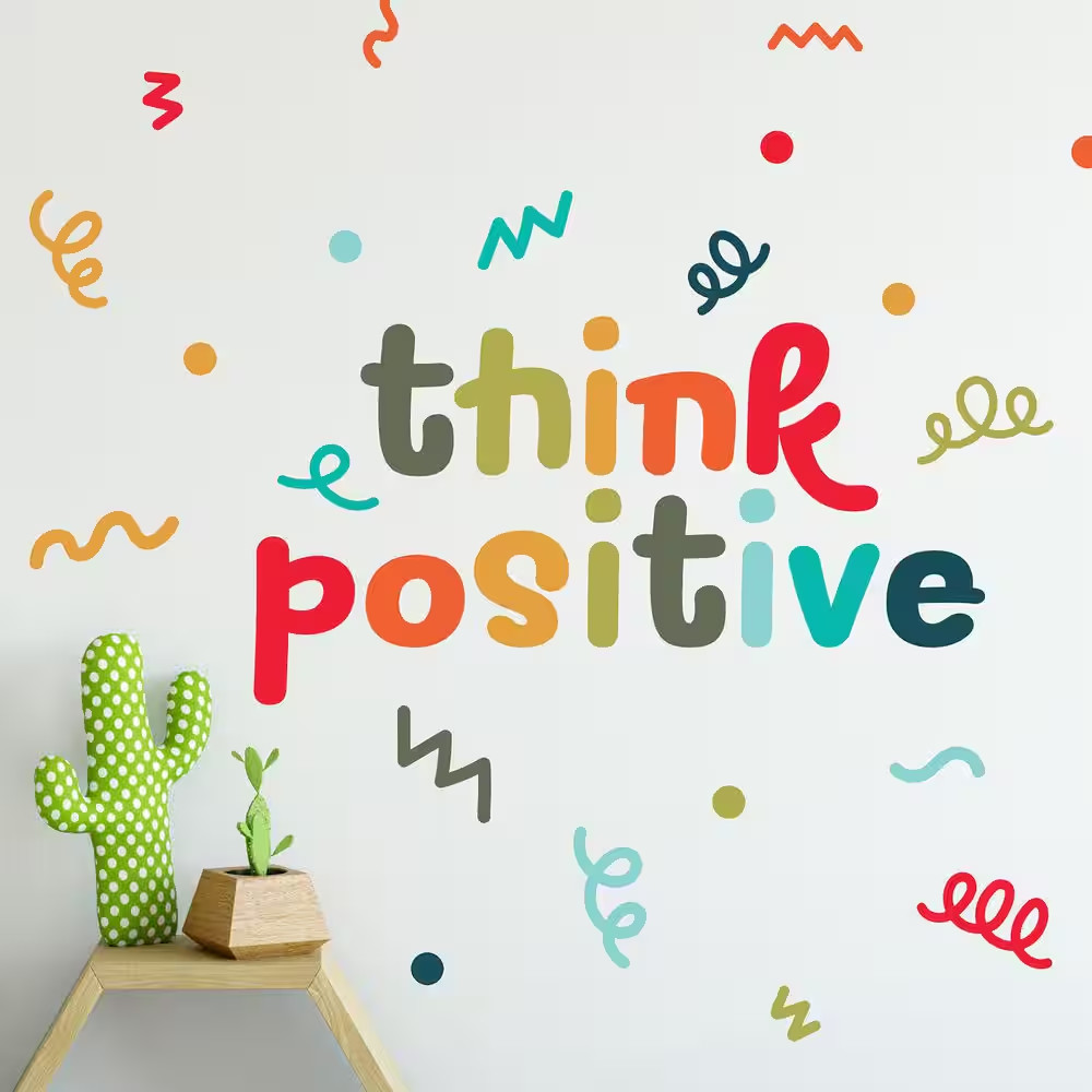 23-Piece 29.98 In. X 16 In. Think Positive Multicolor Red Wall Quote Decals