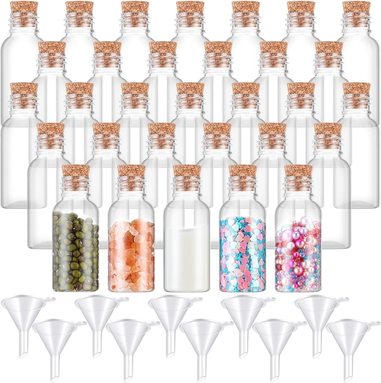 50 Pas 1 oz Plastic Sand Art Bottles with Cork Spers Mini Vial