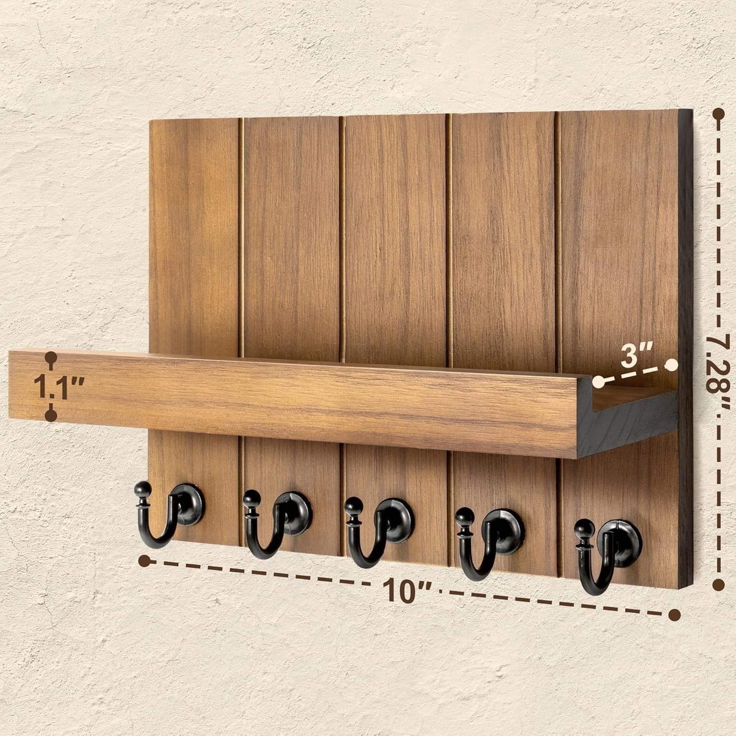 Decorative Key Holder for Wall – Rustic Key Hooks with Shelf and Mail Organiz…
