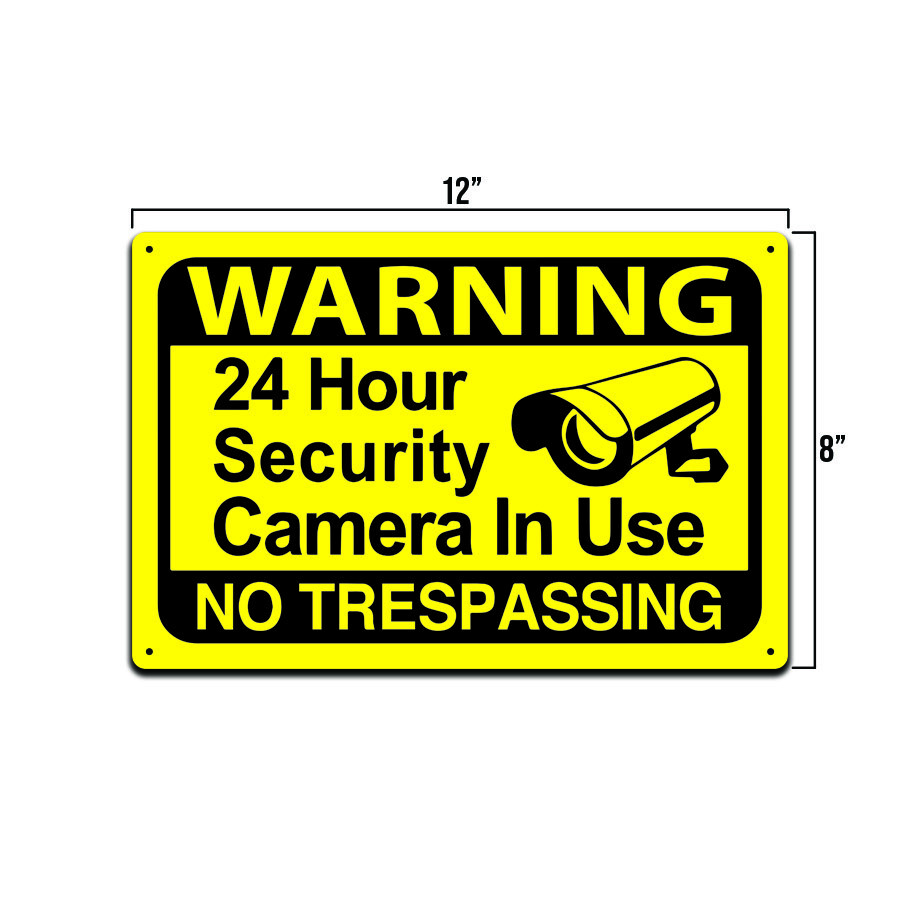 Yellow Warning 24 Hour Video Surveillance No Trespassing Home Security CCTV Sign