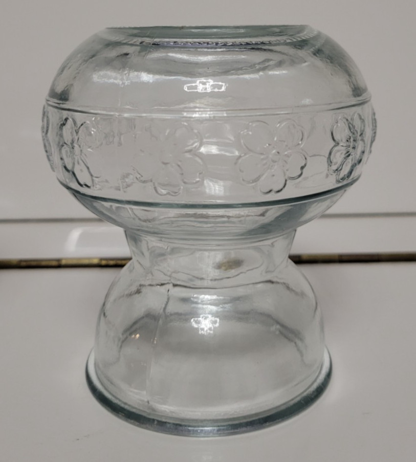 3 CLEAR GLASS ROUND VASES EMBOSSED WITH 4 LEAF CLOVERS 4 INCHES