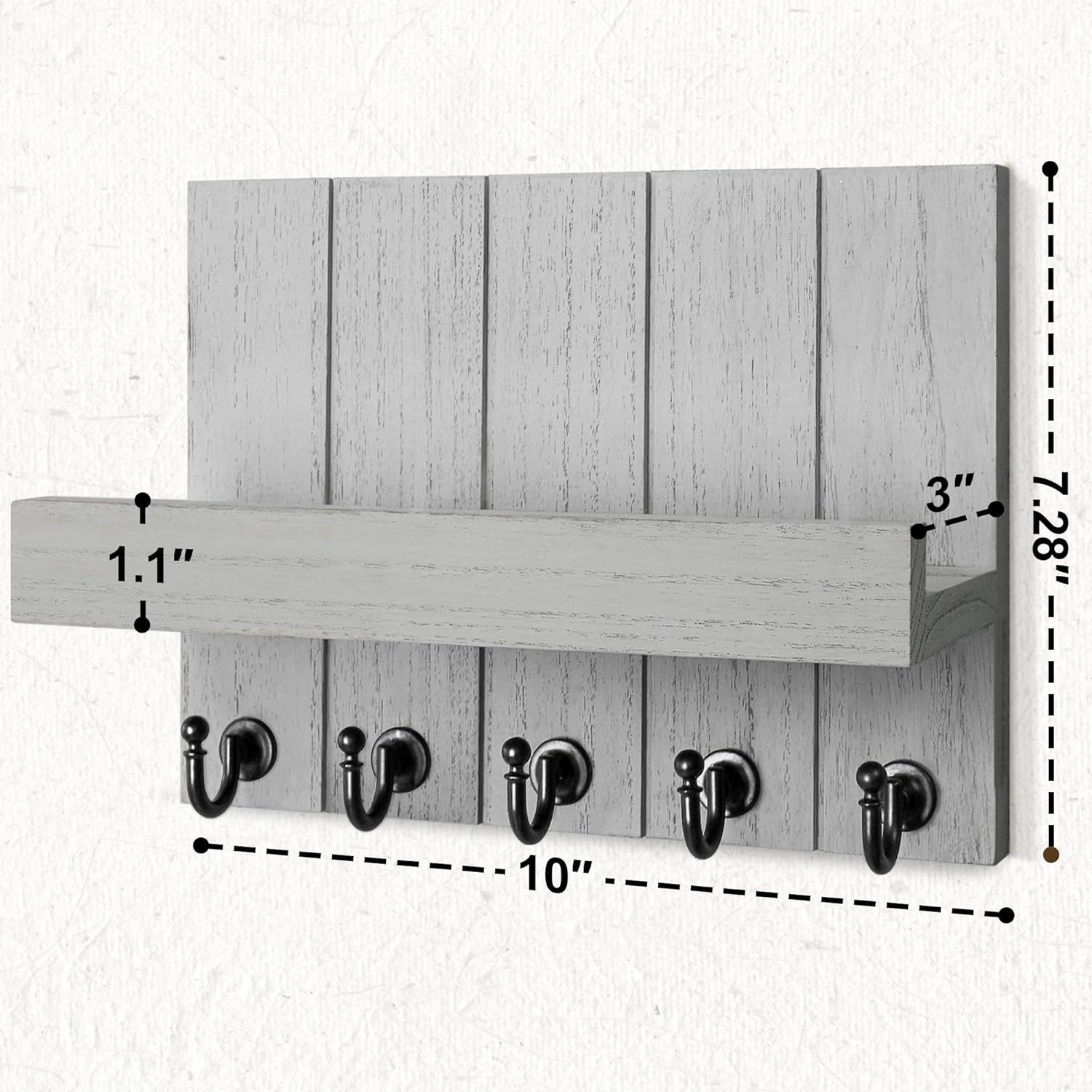 Decorative Key and Mail Holder for Wall – Modern Key Hooks with Shelf and Mail O