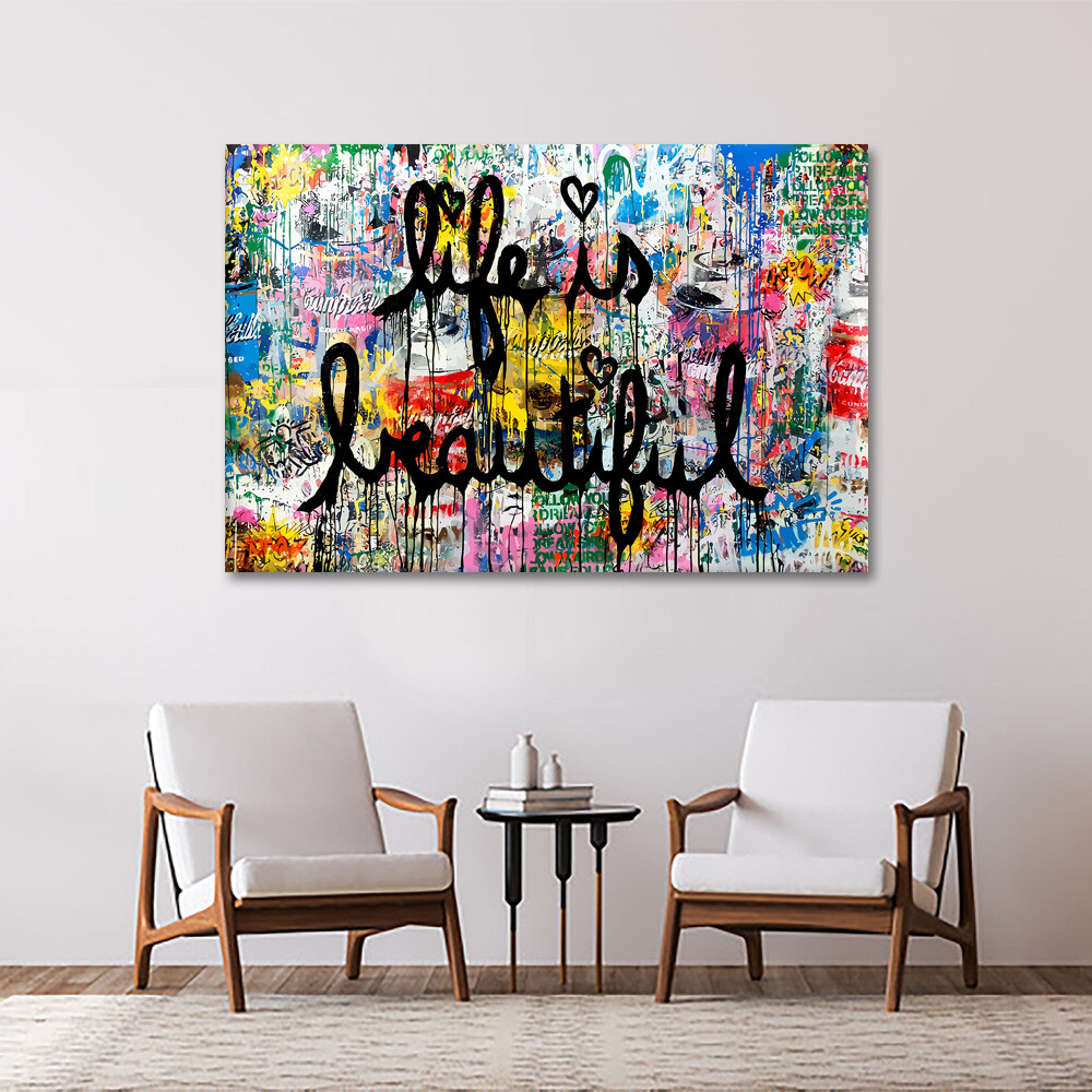 BANKSY Canvas Wall Art ” Life Is Beautiful ” Framed Canvas Wall Art Decor Print