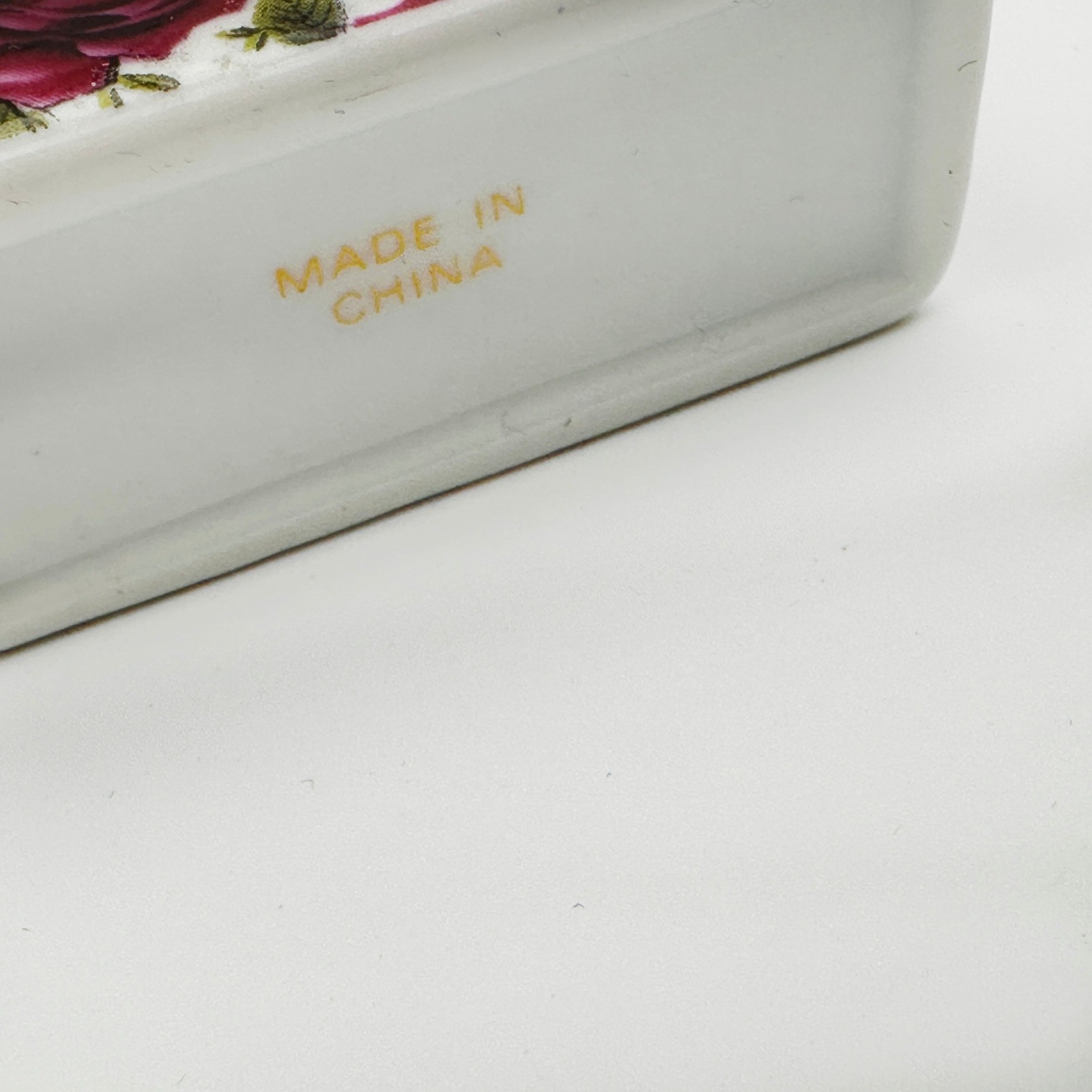 Pink Roses Porcelain Jewelry Keepsake Box Gold Hinged Trim Floral Chintz China