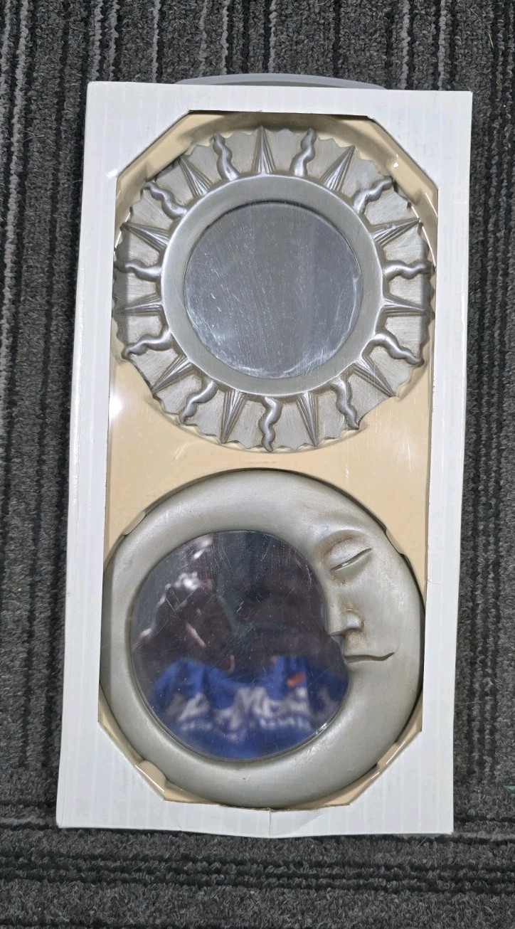 Celestial Man in Moon and Sun Framed Wall Mirror Set less than 6″ ea Whimsigoth