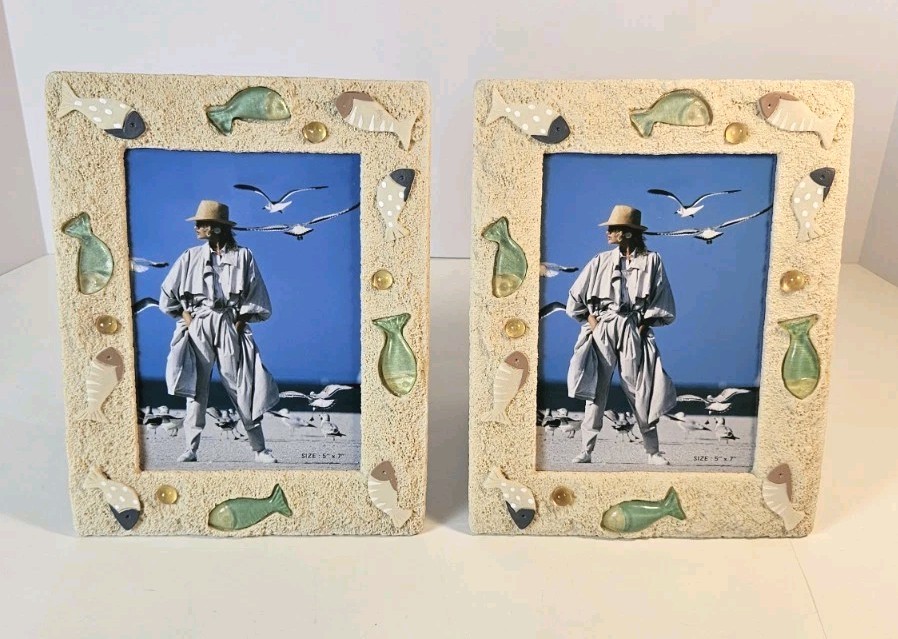 By The Sea 2 Picture 5×7 Plastic Glass, Jewel Fish Design Frames, Beachy Decor.