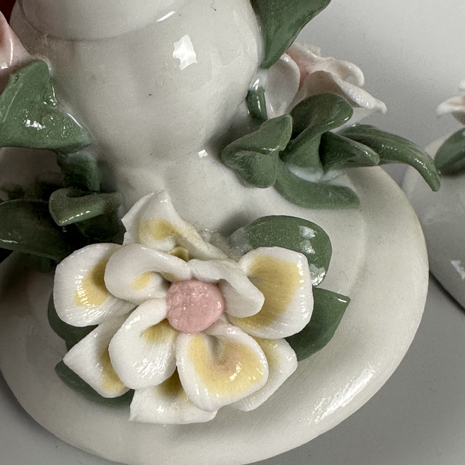 Vintage Ceramic Floral Candlestick Holders Set of 2 Pastel Flowers Made in China