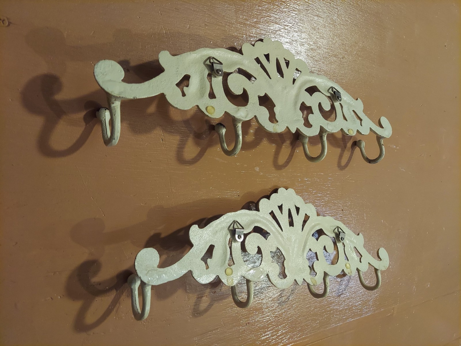 A Pair of Mystic Colonial Rustic Cast Iron Wall Mounted Coat Rack with 4 Hooks