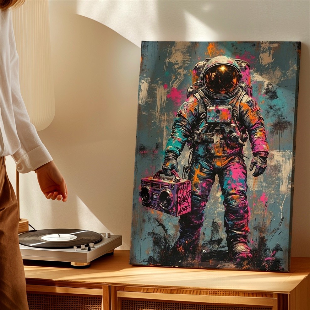 Wall Art Colorful Astronaut with Boombox Graffiti Abstract Canvas Print Decor