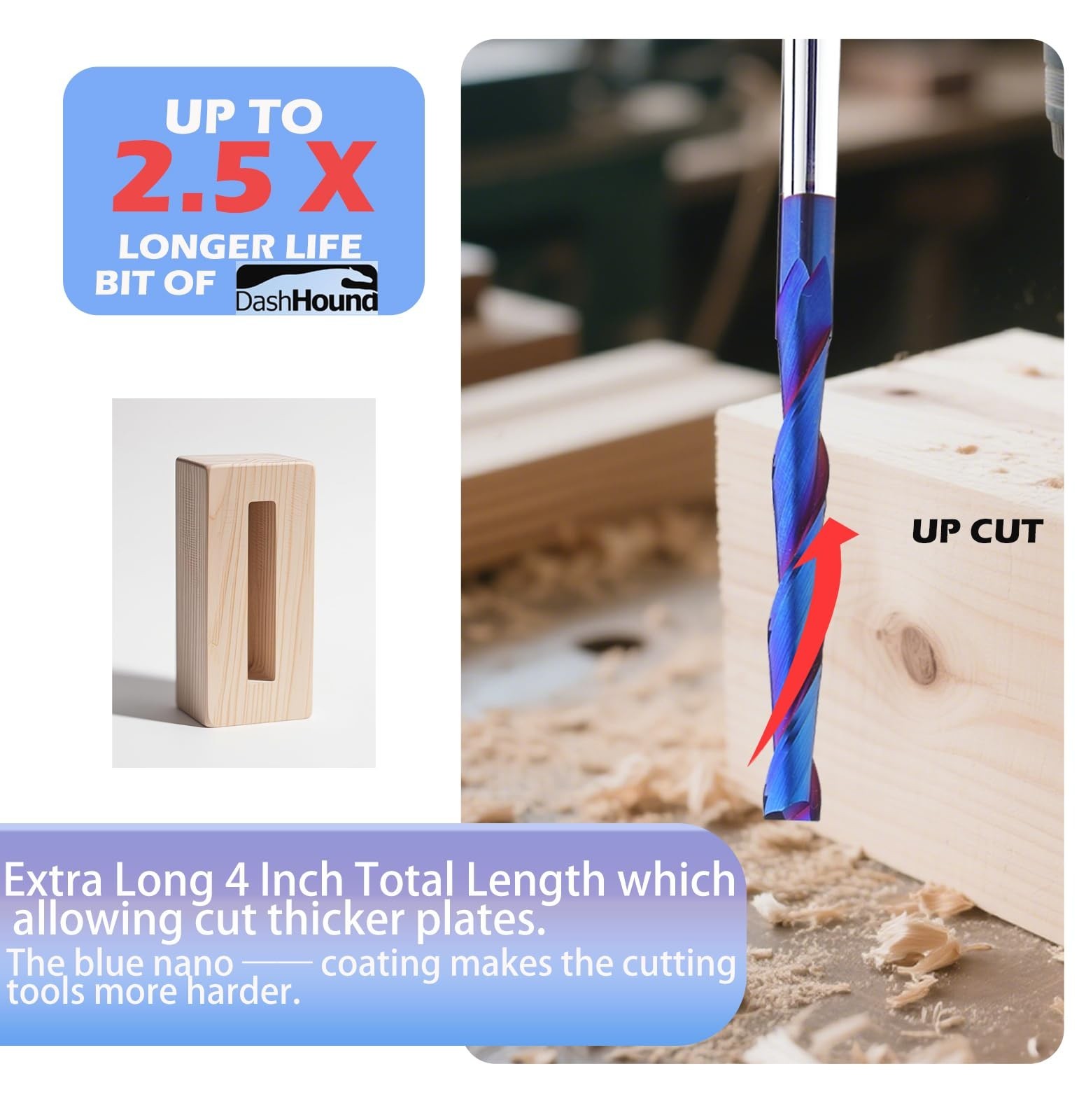 UTM42 2Pcs Extra Long Upcut Spiral Router Bit 1/4 Inch Shank, 1/4 Inch Cuttin…