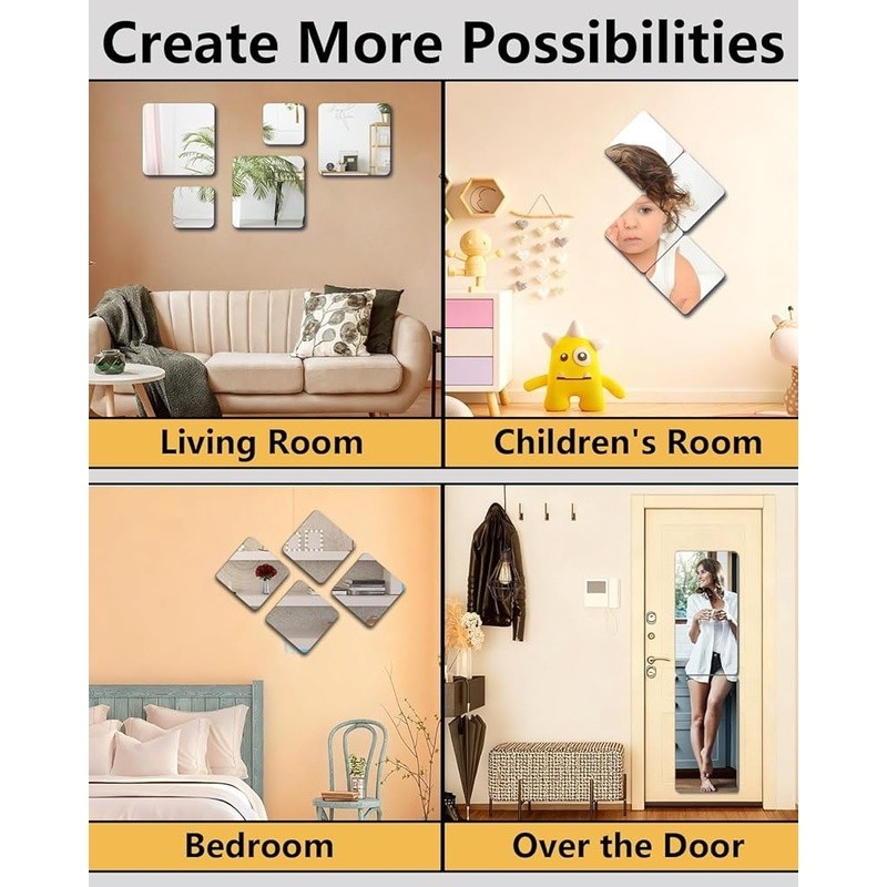 Acrylic Full Length Mirror Shatterproof Body Mirror Easy Installation Home Gym