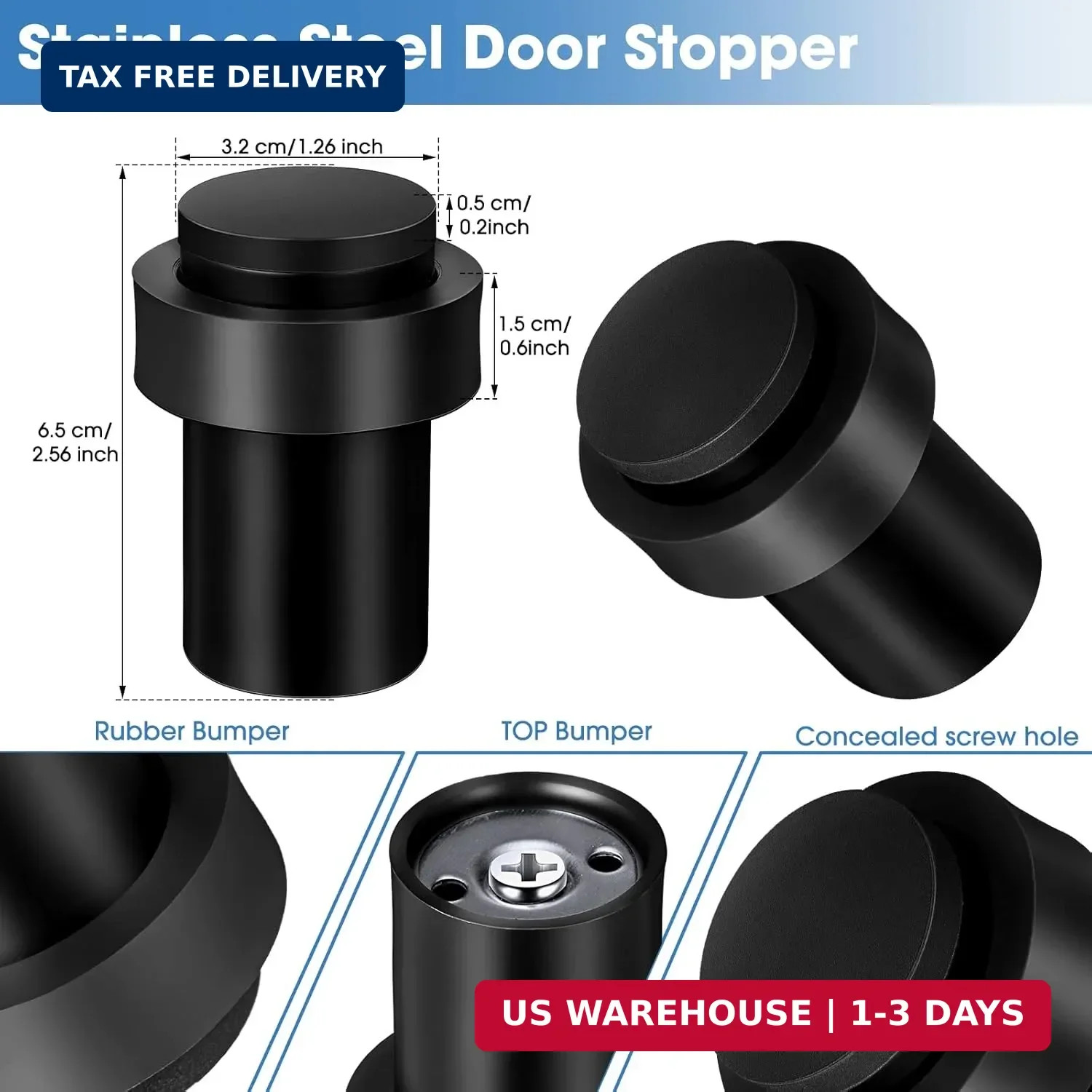 Chumia 10 Pcs Door Stopper Mounted Floor Stops Stainless Steel Cylindrical Stopp