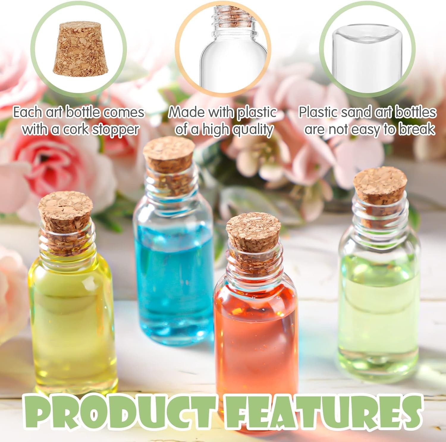 50 Pas 1 oz Plastic Sand Art Bottles with Cork Spers Mini Vial