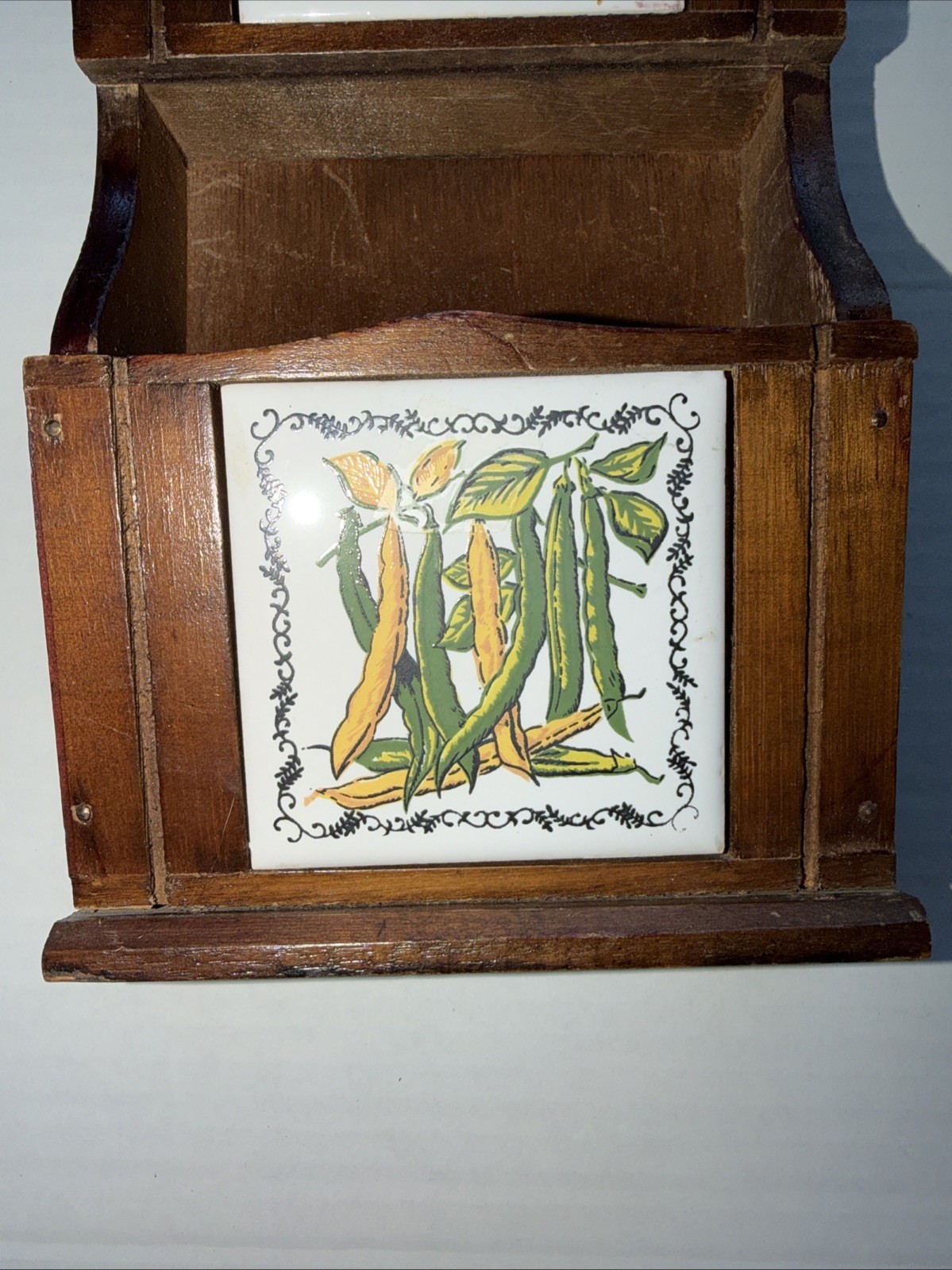 Vtg MCM Wood 3 Slot Wall Mail Holder Bill Organizer Vegetables