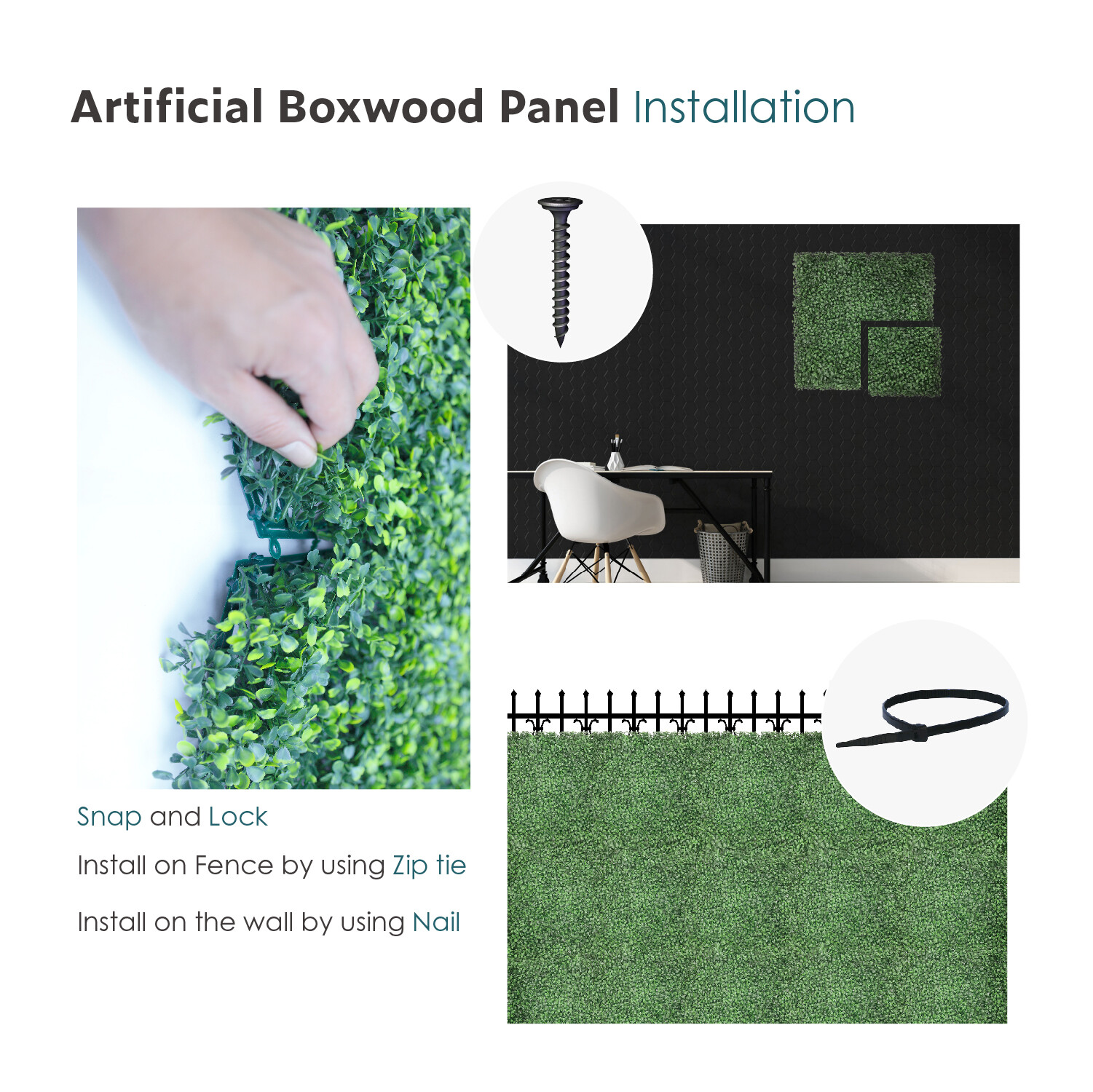 20″x20″ Artificial Boxwood Hedge Panel Double Color Lvy Leaf Fence Indoor Decor
