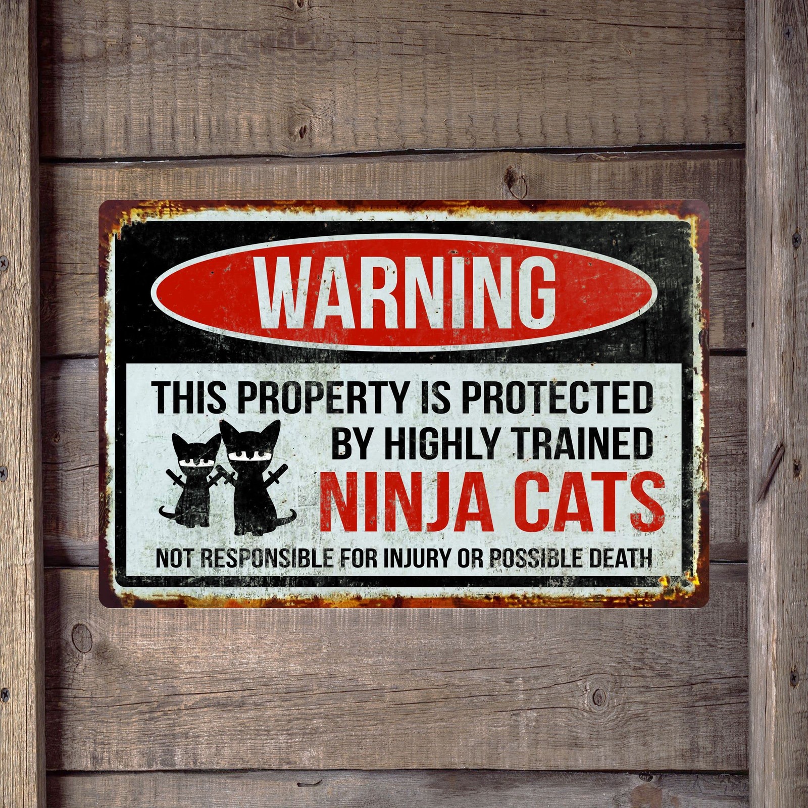 Funny Warning Aluminum Sign Ninja Cats 8×12