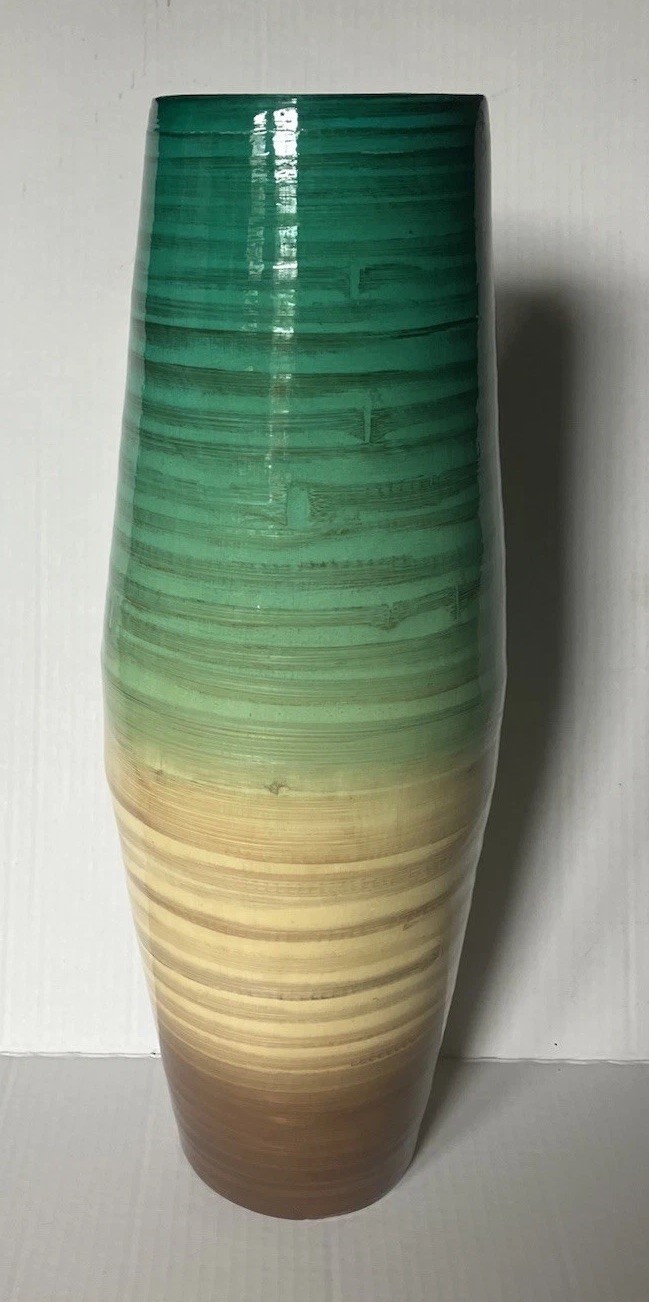 Bamboo Lacquered Colorful Floor/ Table Vase 17.5 X 6 Inches