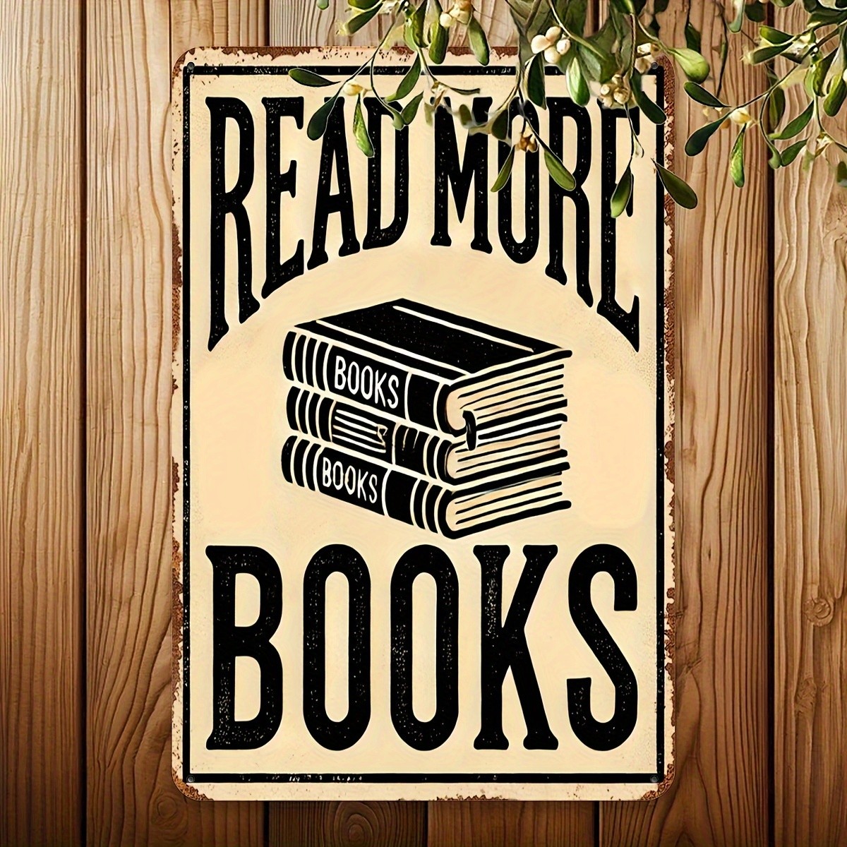 Retro ’Read More Books’ Metal Sign Book Lover Home Library Hanging Decoration