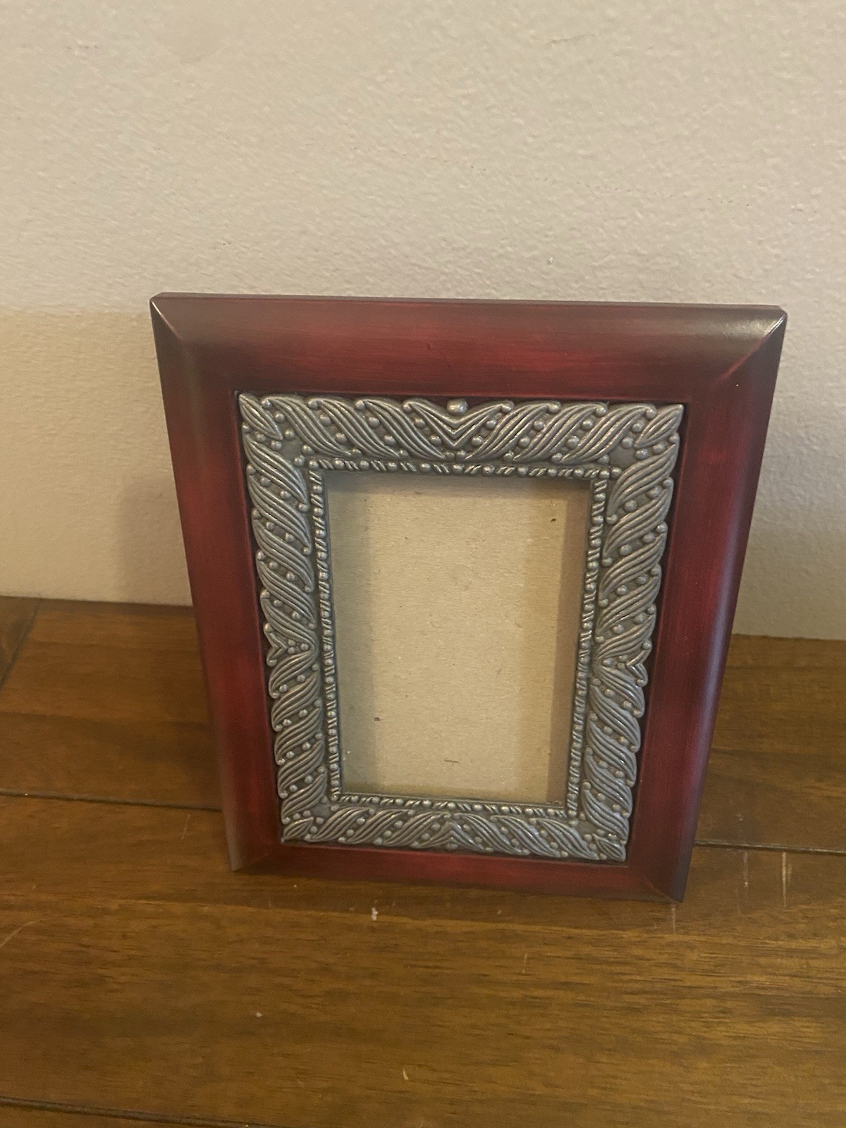 Red Silver Wood Metal Photo Frame 5×7 in Rectangular Matte Bordered Freestanding