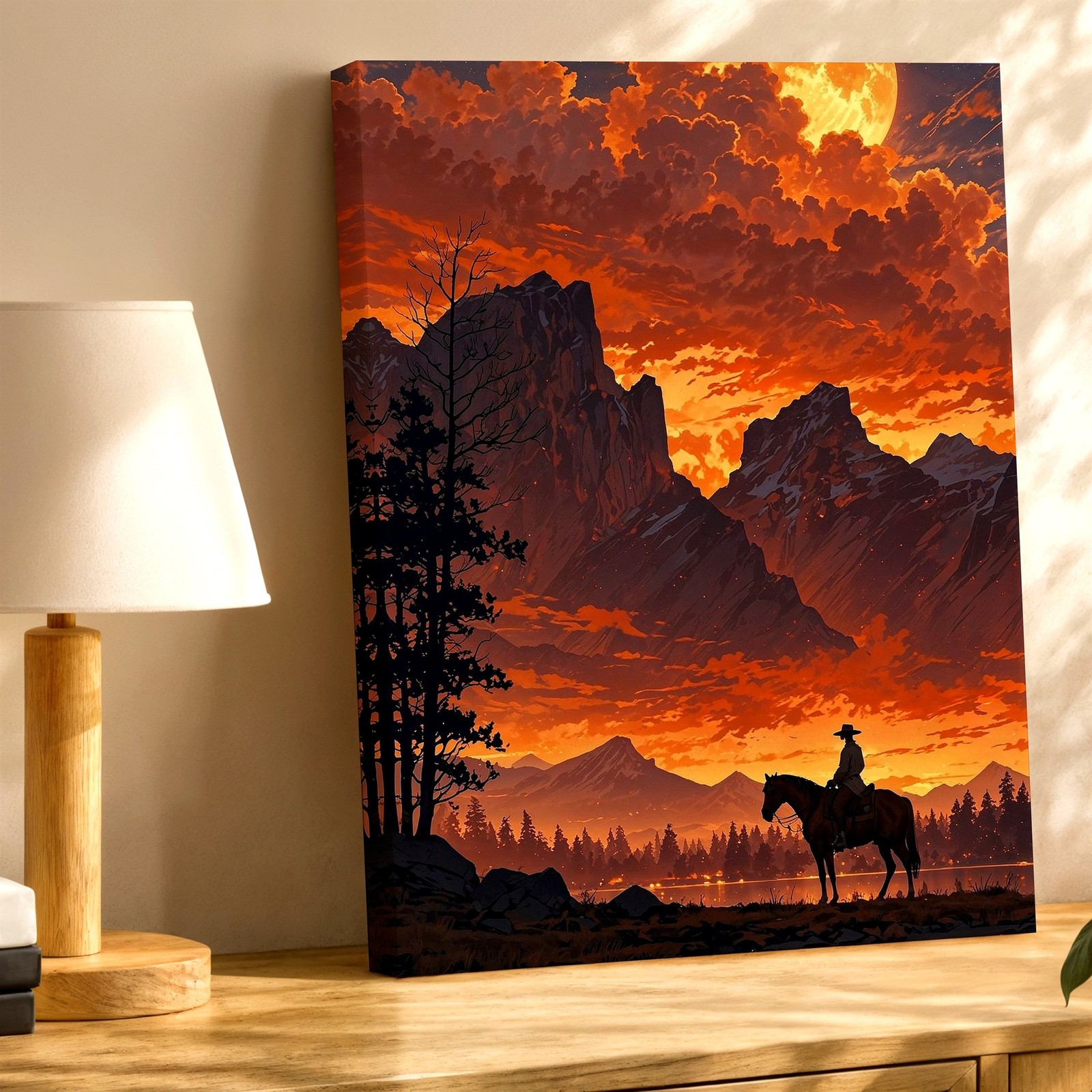 Wall Art Cowboy on Horse Canyon Landscape Western Scenic Desert Print Decor