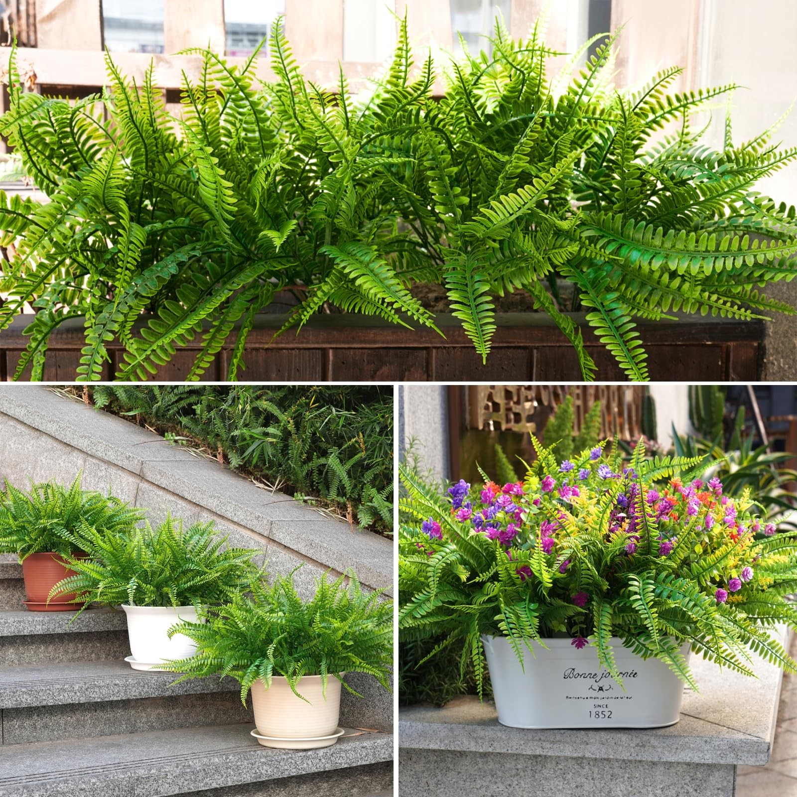 Decor 12 Bundles Artificial Boston Ferns Artificial Plants Outdoor Greenery Stem