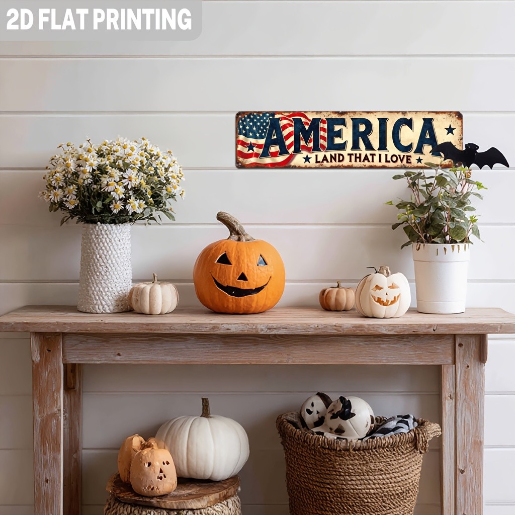 America Land That I Love US Flag Patriotic Vintage Metal Sign Wall Decor Plaque