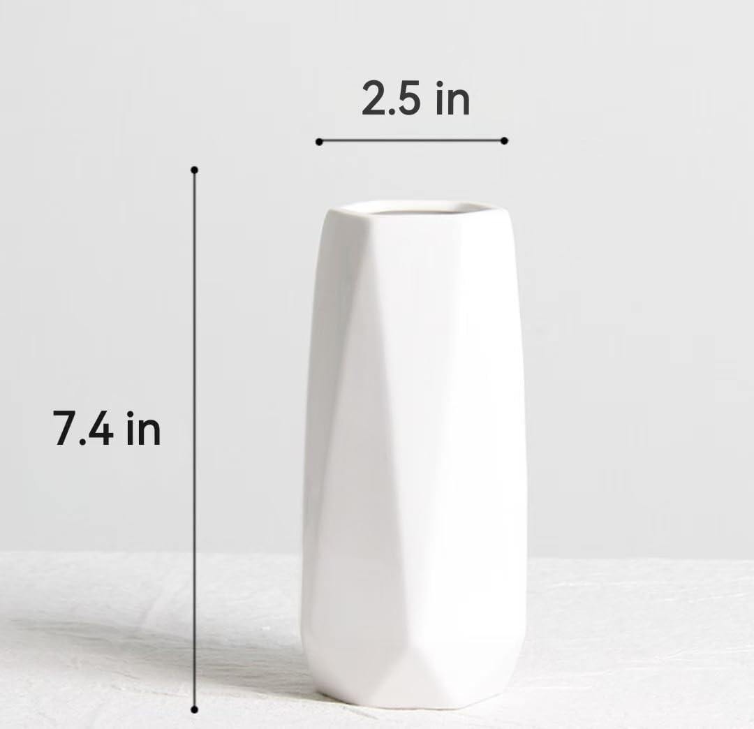 Small White vase,7.5 inch Ceramic Flower Vases Minimalism Style for Modern Table