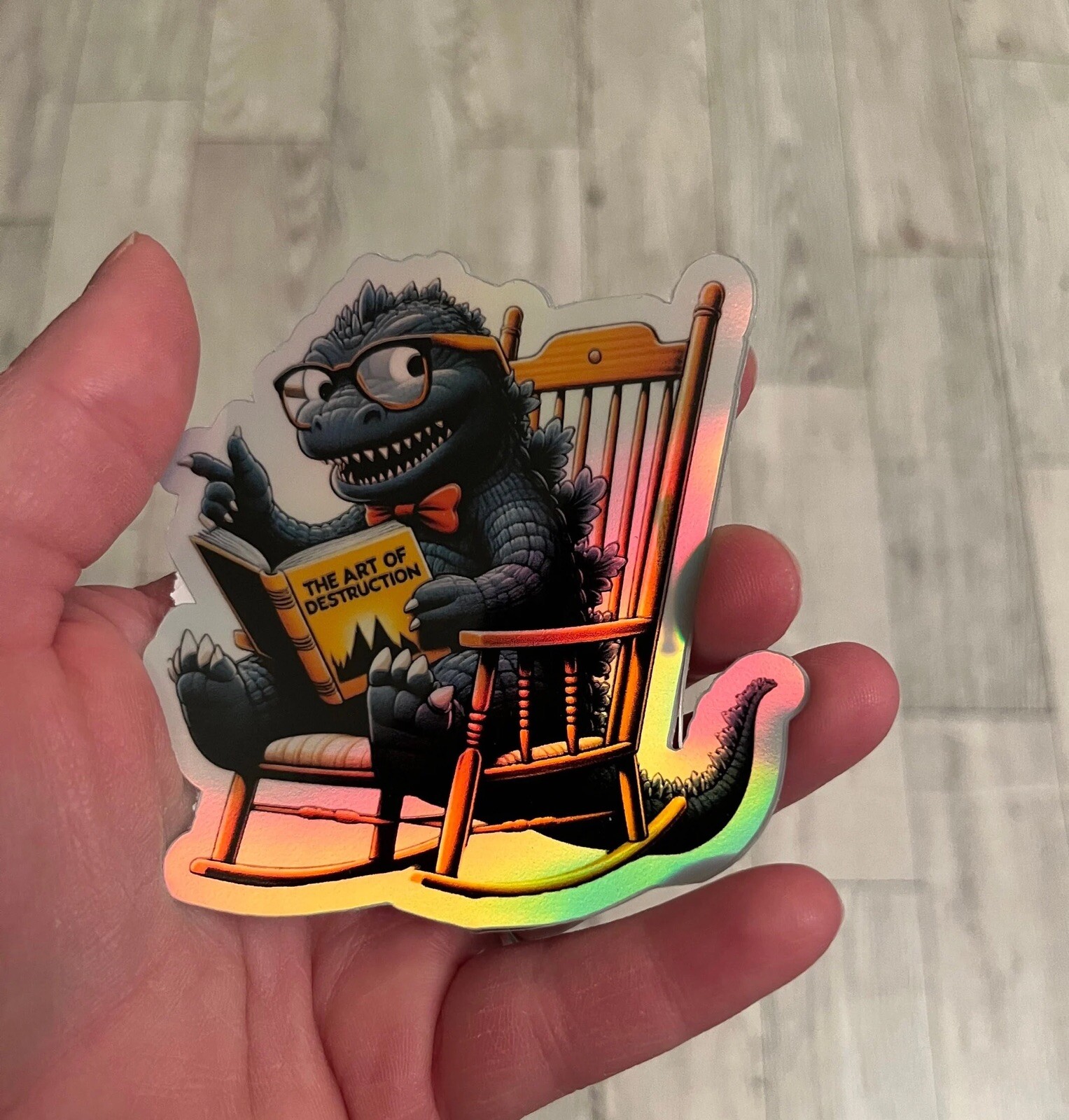 3Inch Godzilla Reading Book Holographic 3 Inch Waterproof Sticker