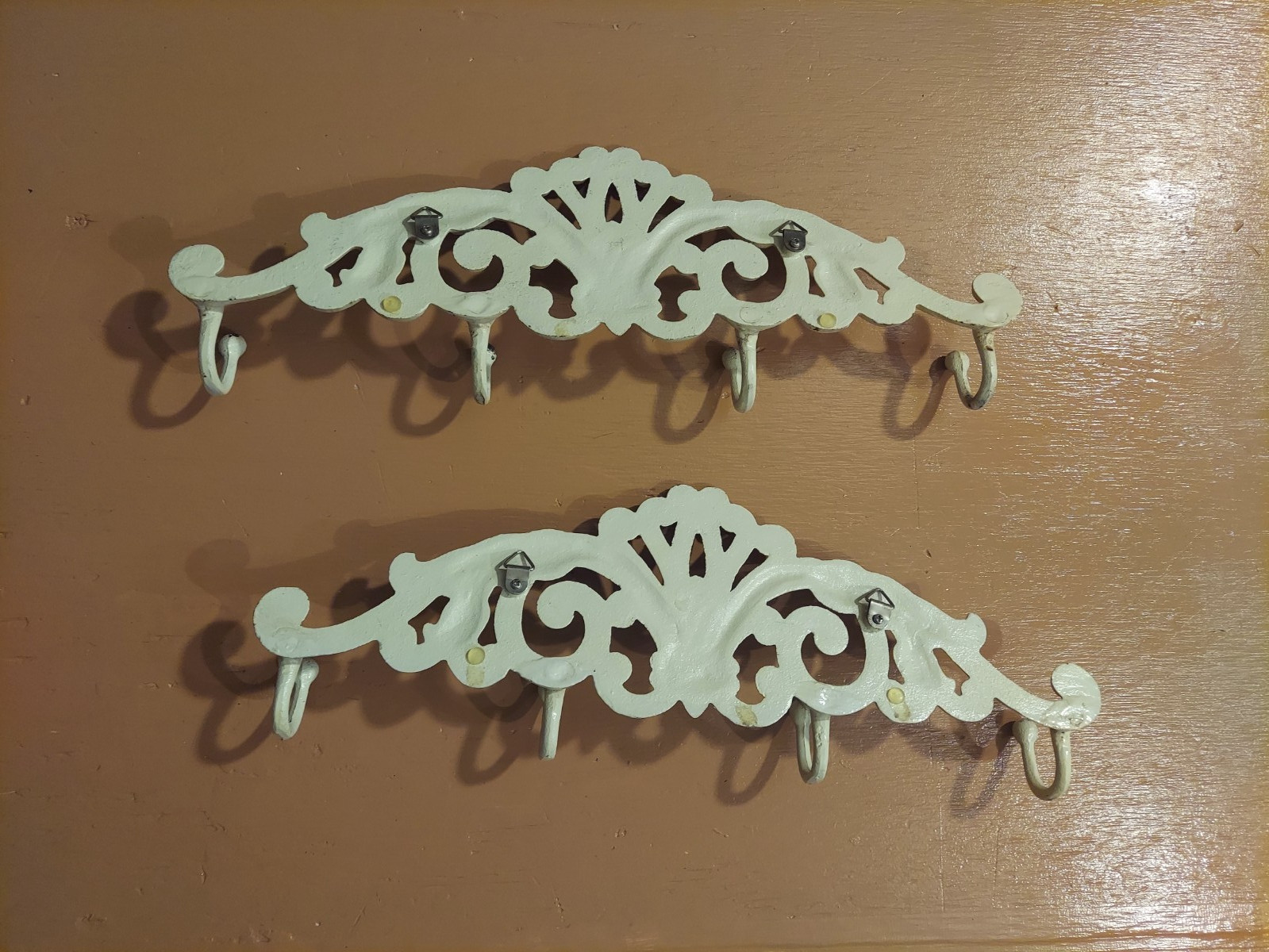 A Pair of Mystic Colonial Rustic Cast Iron Wall Mounted Coat Rack with 4 Hooks