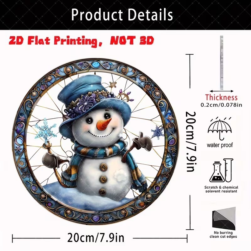 2D Flat Acrylic Snowman 8″ Window Sun catcher Style B with hanger