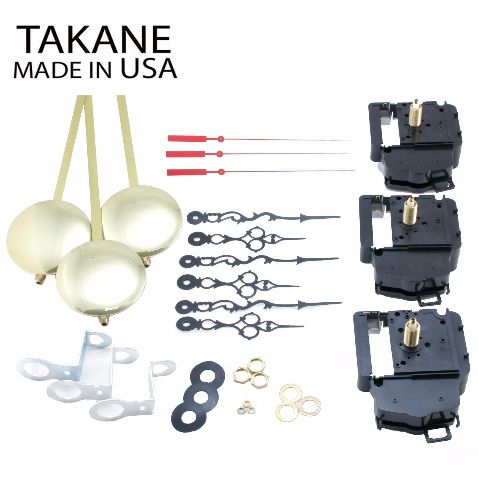 USA Takane Pendulum Clock Movements Kit and More,1 1/4″ Shaft Length (Set of 3)