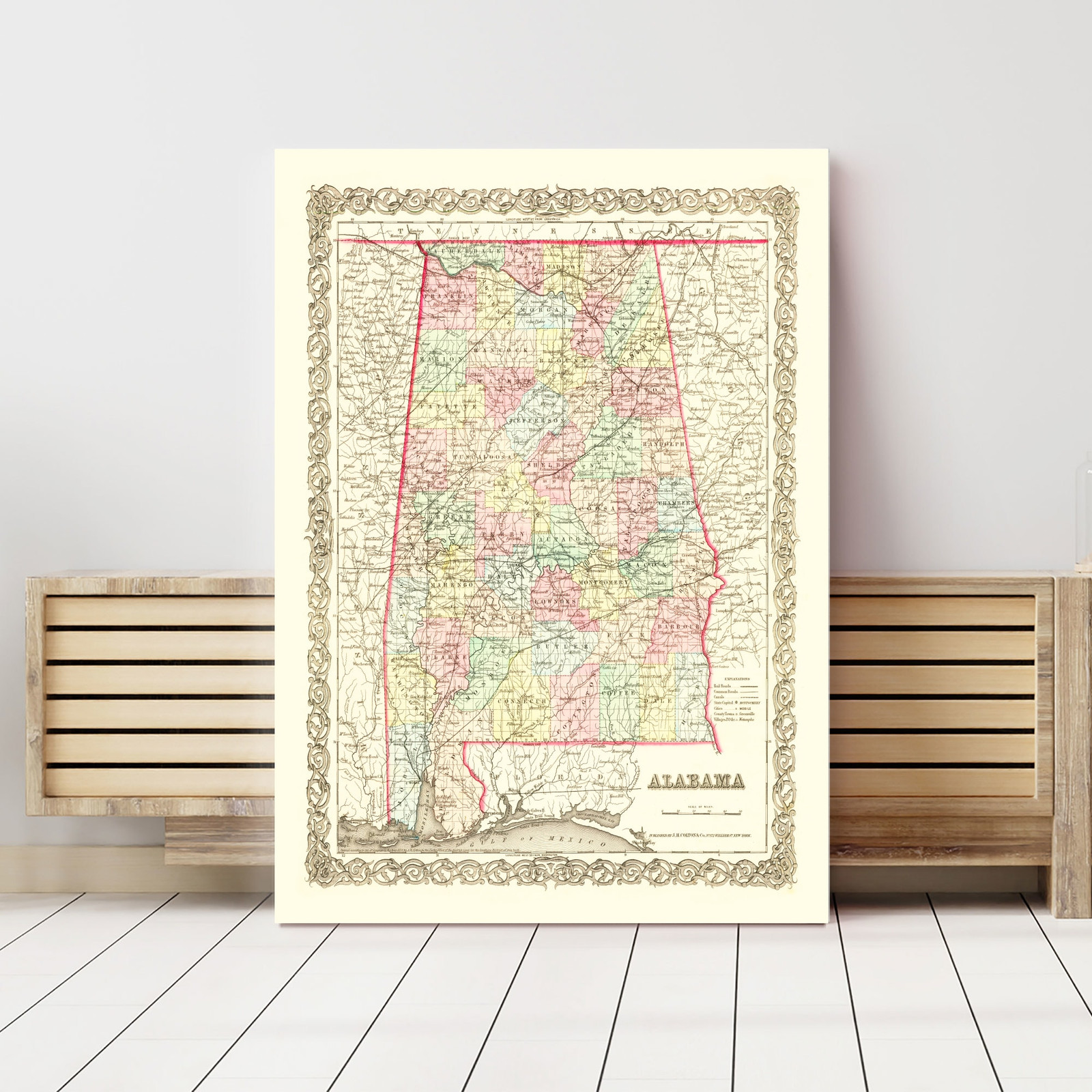 Old Map of Alabama 1855 – Vintage Alabama Art
