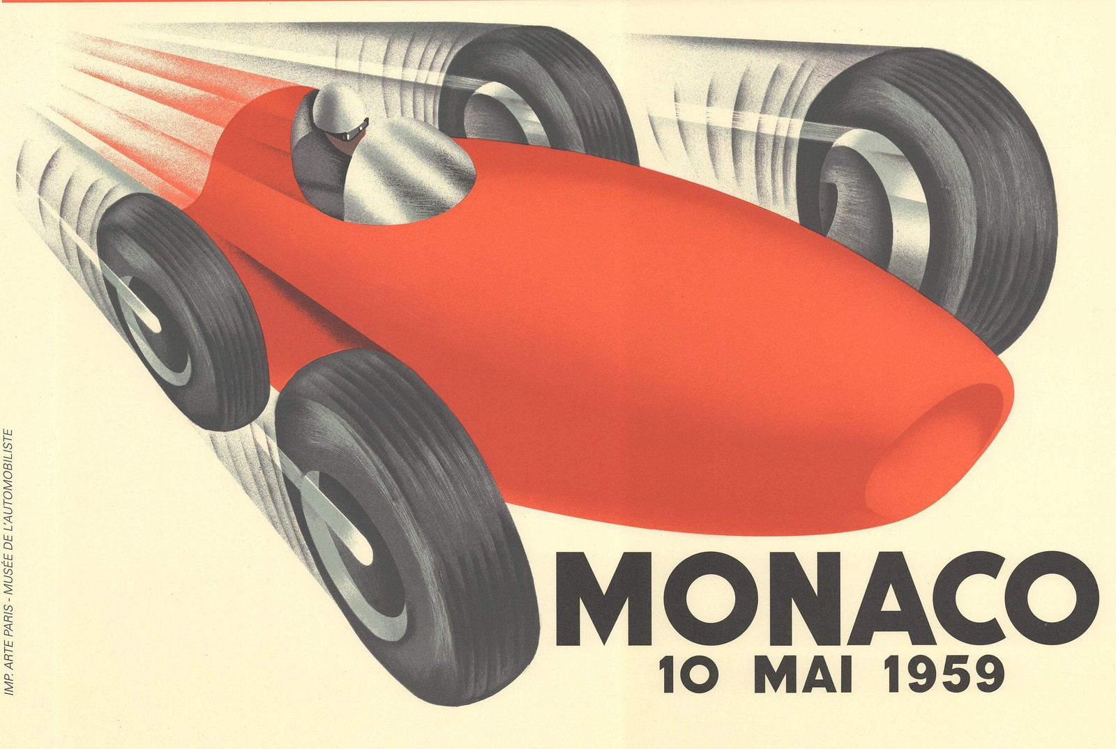 ARTIST UNKNOWN Monaco Grand Prix 1959 39.5″ x 26.75″ Lithograph 2002 Vintage Red