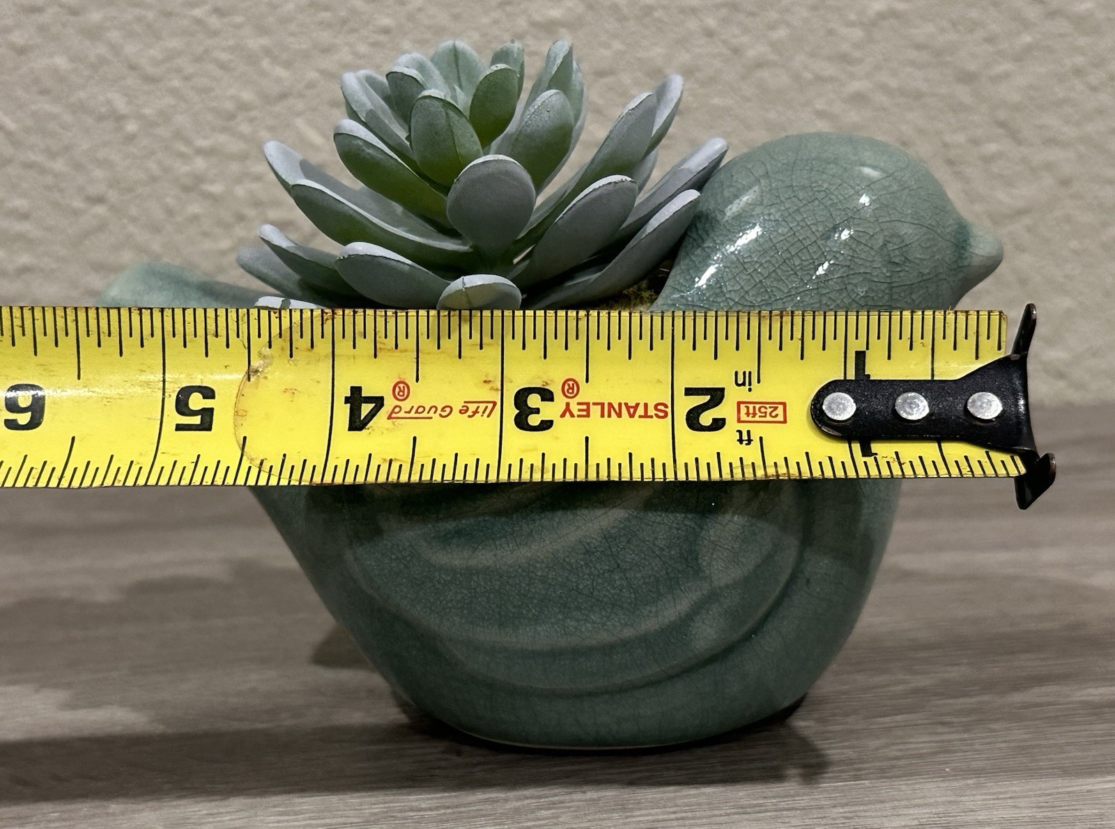 Ceramic Bird Figurine Succulent Planter With Faux Plant & Crackle Glaze Finish