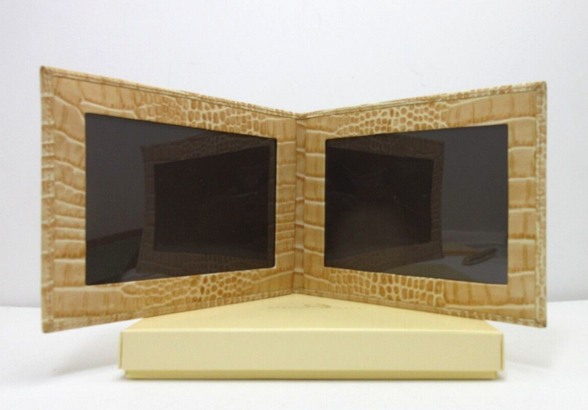 Photo Frame Leather Bifold holds TWO 4×6″ Photos Horizontal Graphic Image $125