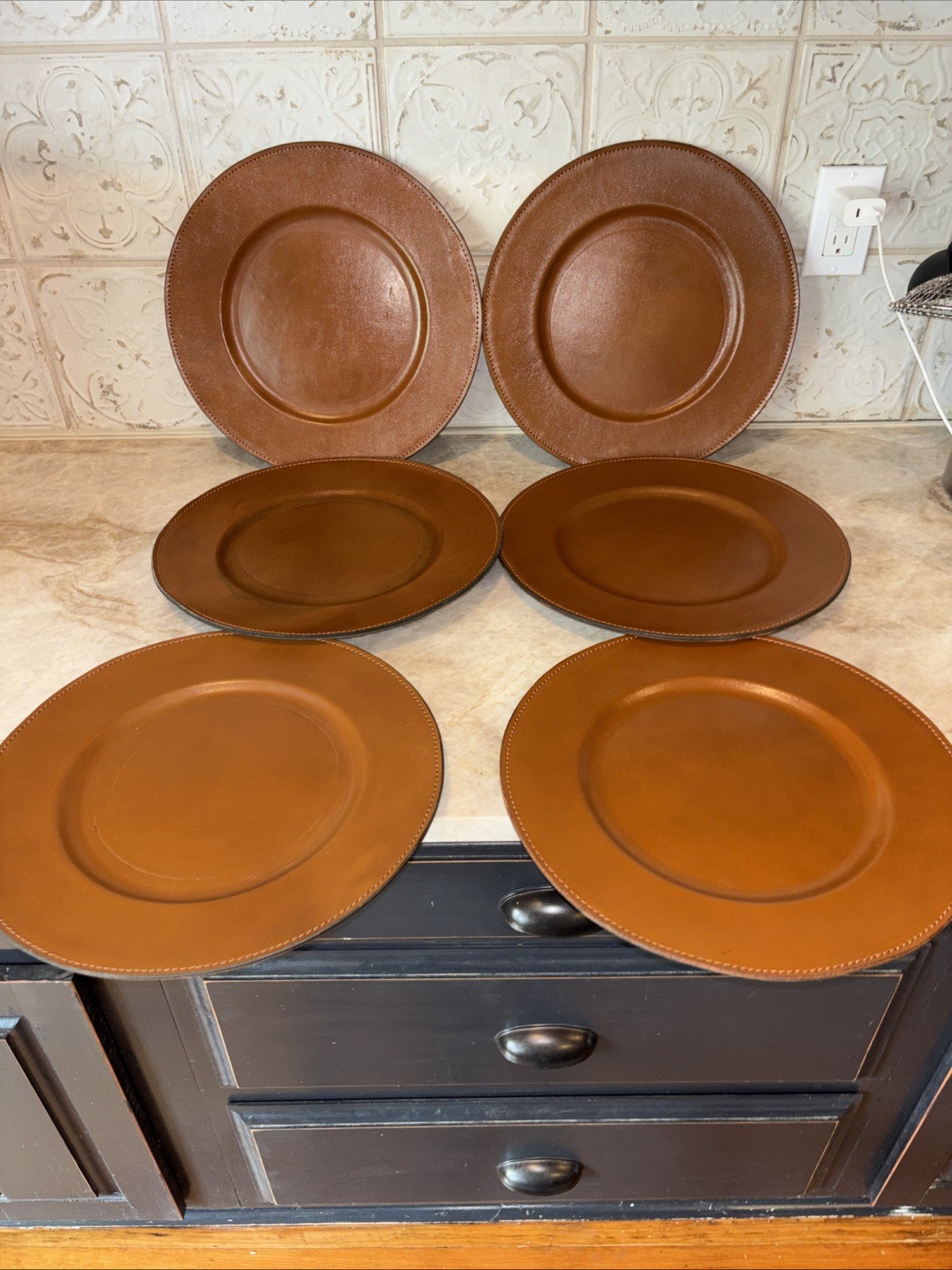 Genuine Cowhide Saddle Plate Charger Leather TC Co Set Of 6 $120